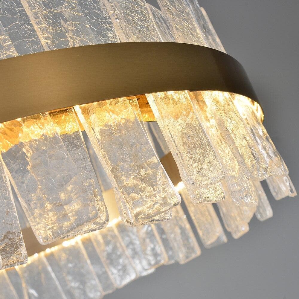 Flake Long Crystal Round Golden Lamp Body Modern Chandelier 24" 32"