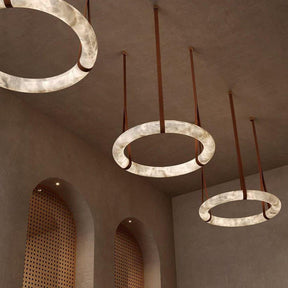 Ethereal Alabaster Halo Pendant Chandelier, Chandelier with Leather Hook