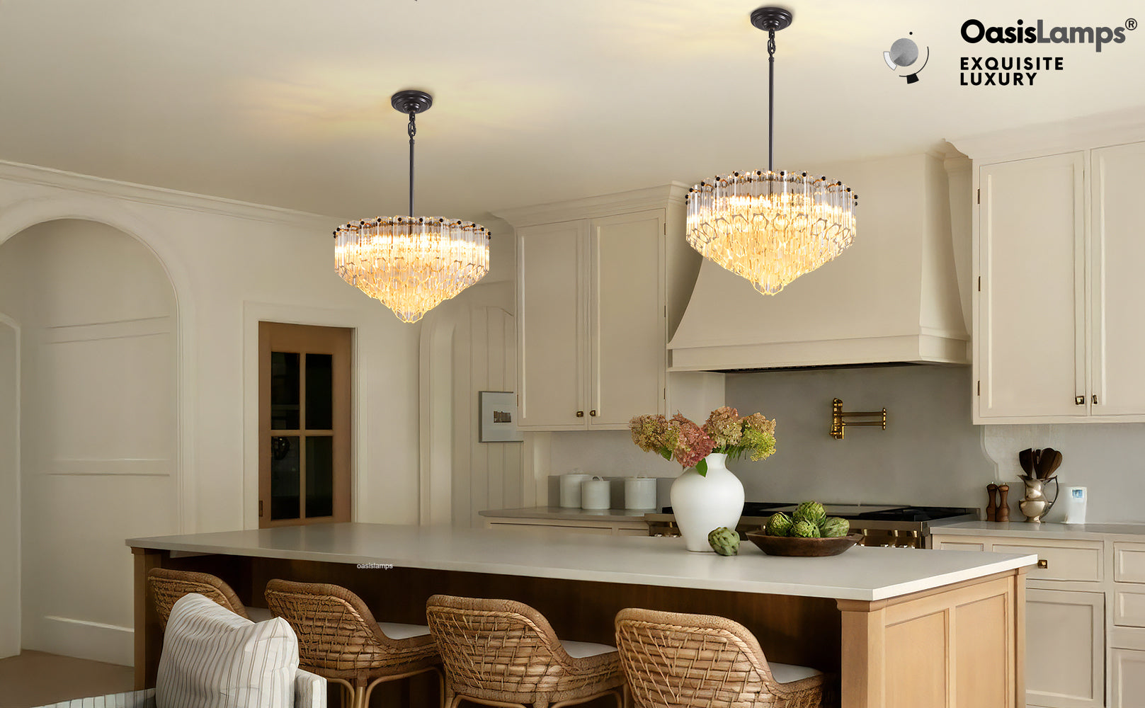 Ethereal Radiance Clear Amber Round Crystal Chandelier 14" 30"D#glass color_clear,size_14in