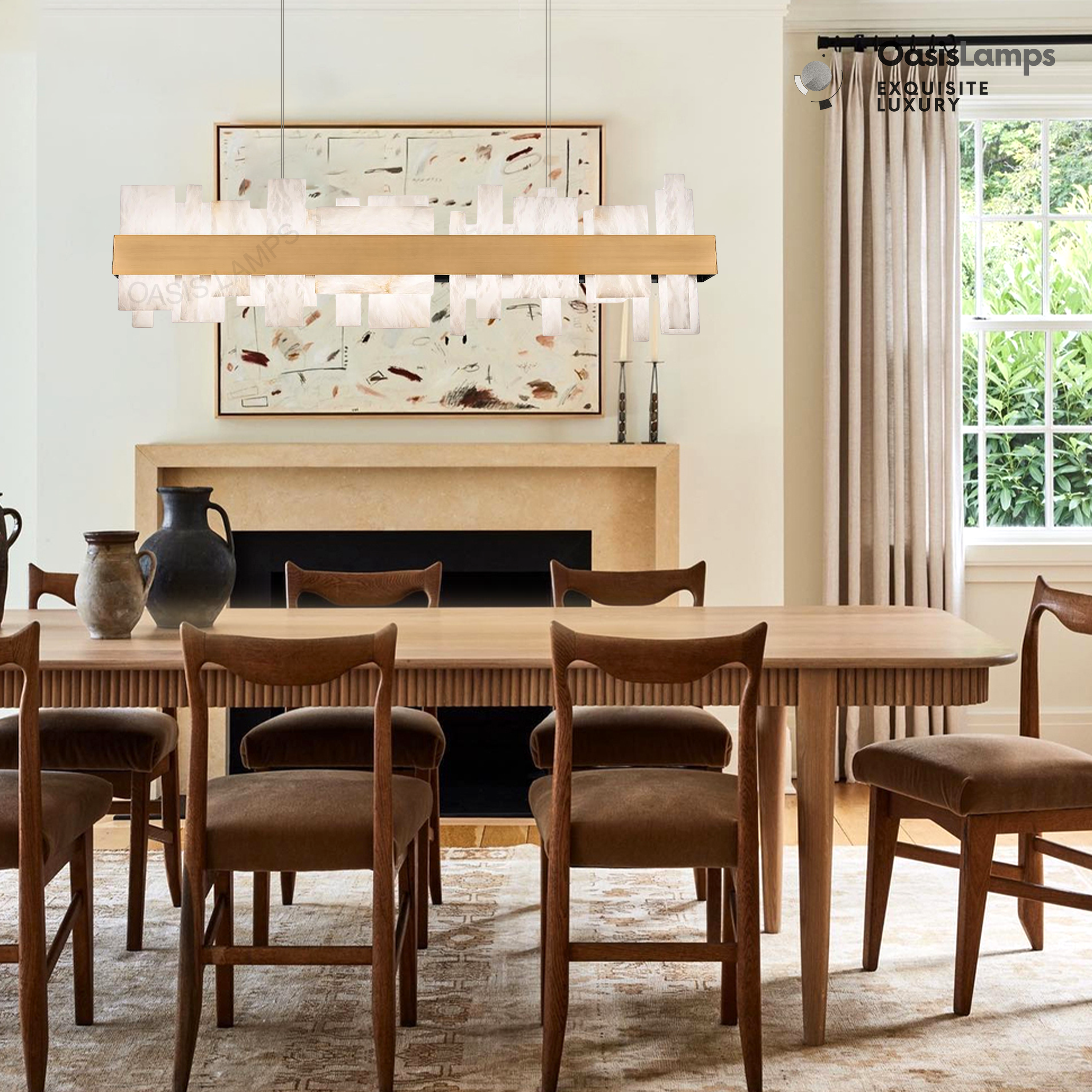 Swang Acropolis 46in LED Linear Alabaster Chandelier#Finish_Brass