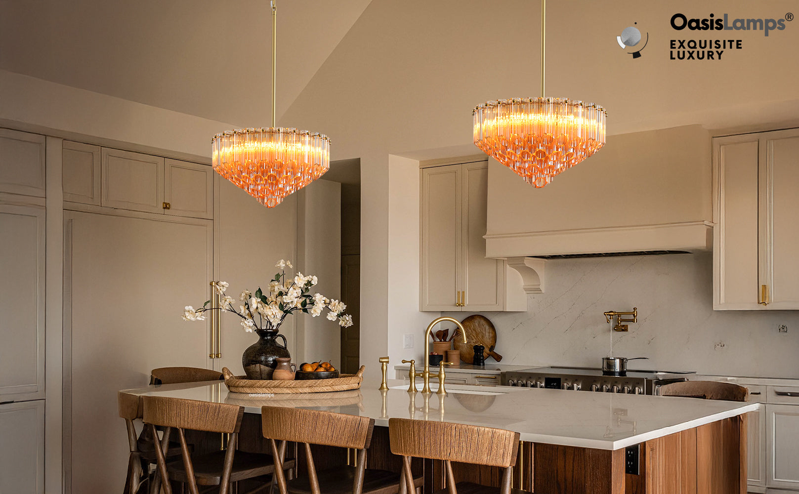 Ethereal Radiance Clear Amber Round Crystal Chandelier 14" 30"D#glass color_amber,size_14in