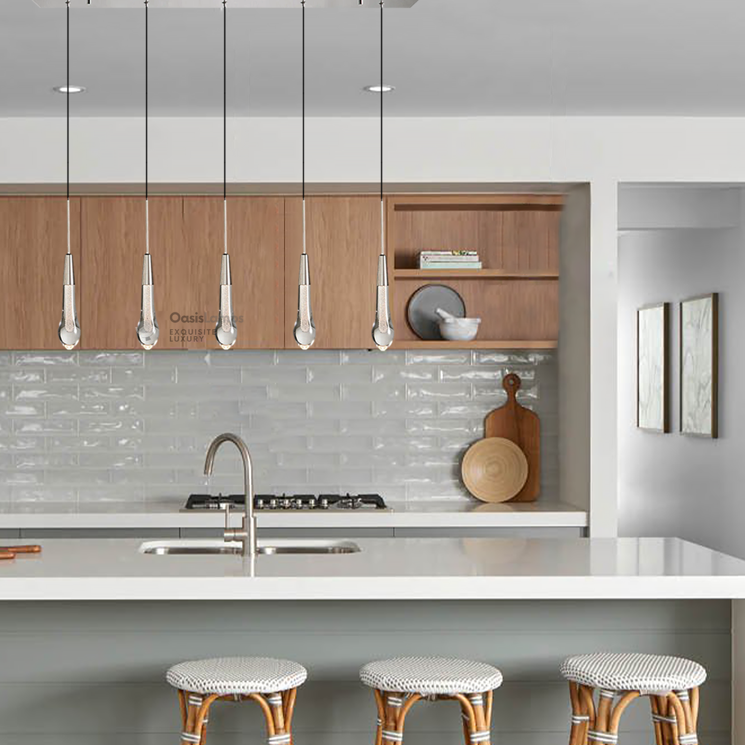 Elara Solitaires Linear Crystal Chandelier 22'' 35''W#color_nickel,size_35"-5 lights