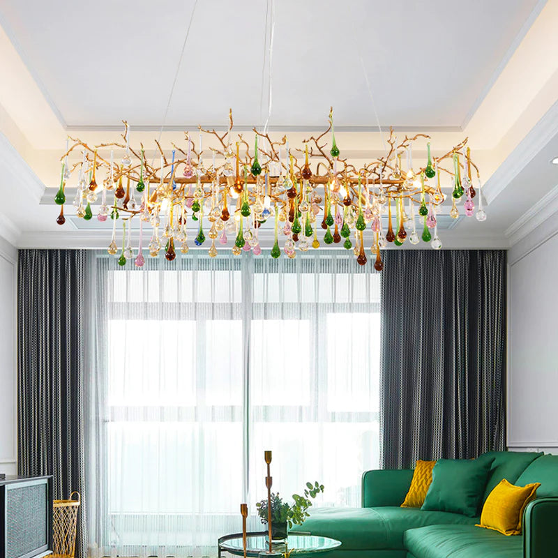 Colorful Crystal Linear Branch Chandelier