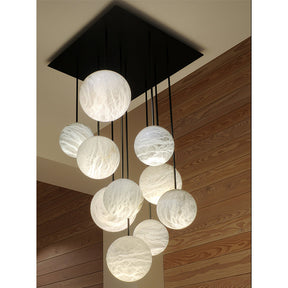 Opulent Alabaster Sphere Staircase Chandelier, Multi Pendant Light