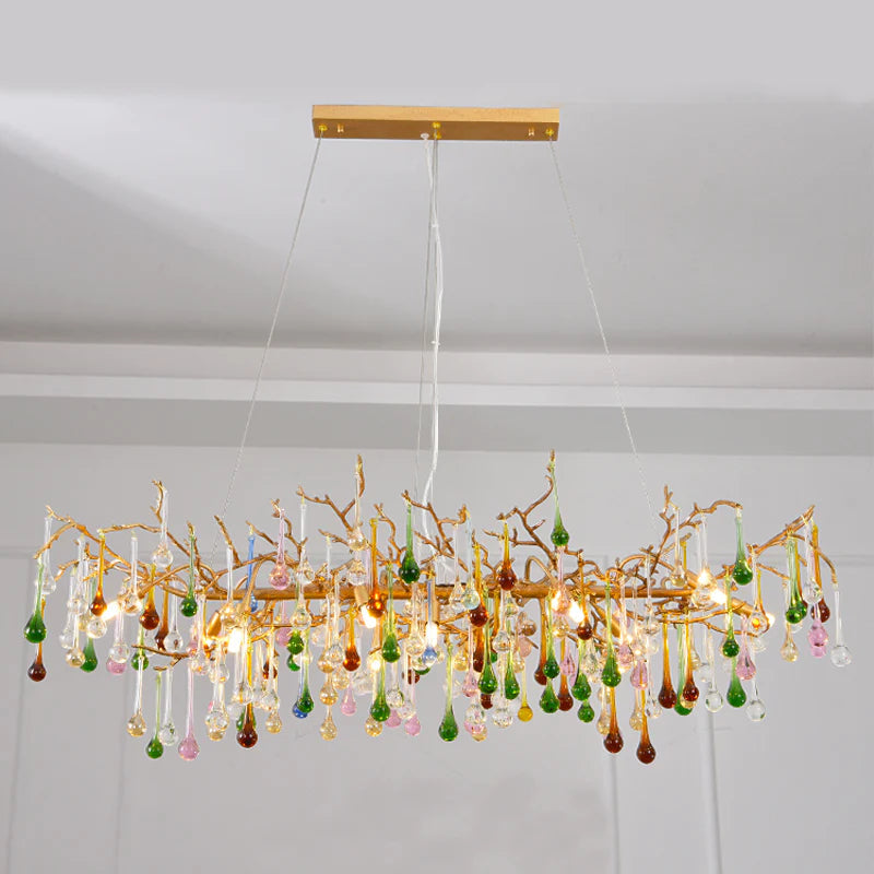 Colorful Crystal Linear Branch Chandelier