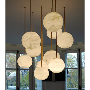 Opulent Alabaster Sphere Staircase Chandelier, Multi Pendant Light