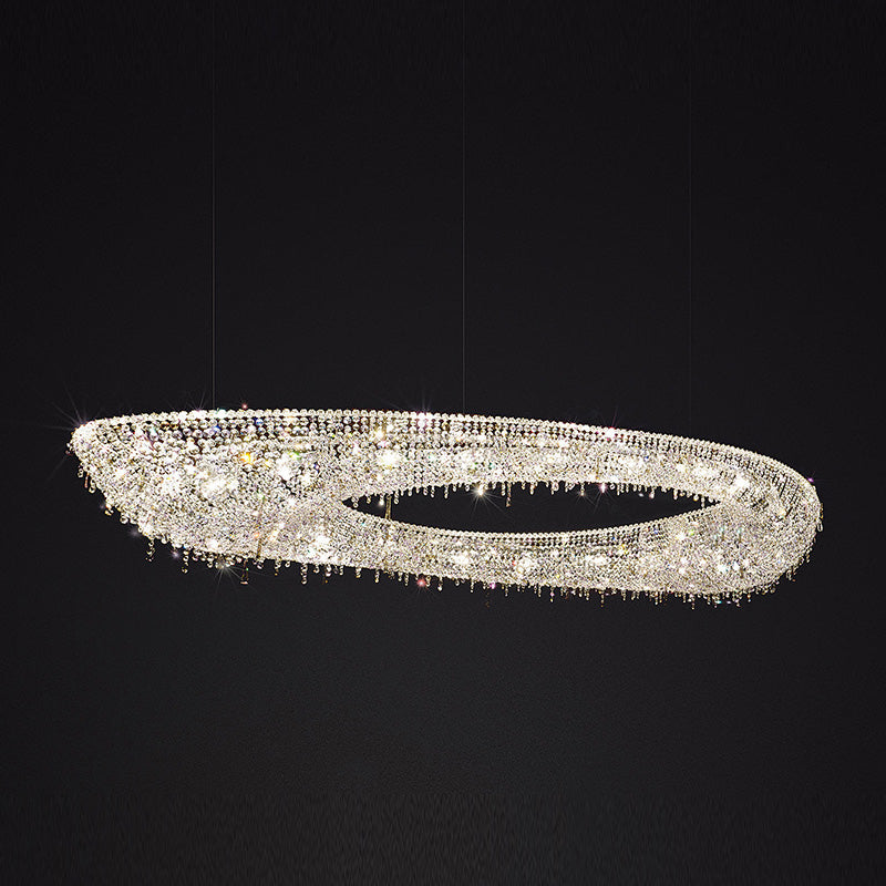 Traditional 79 Inch Linear Looop Suspended Modern Crystal Chandelier for Living Room