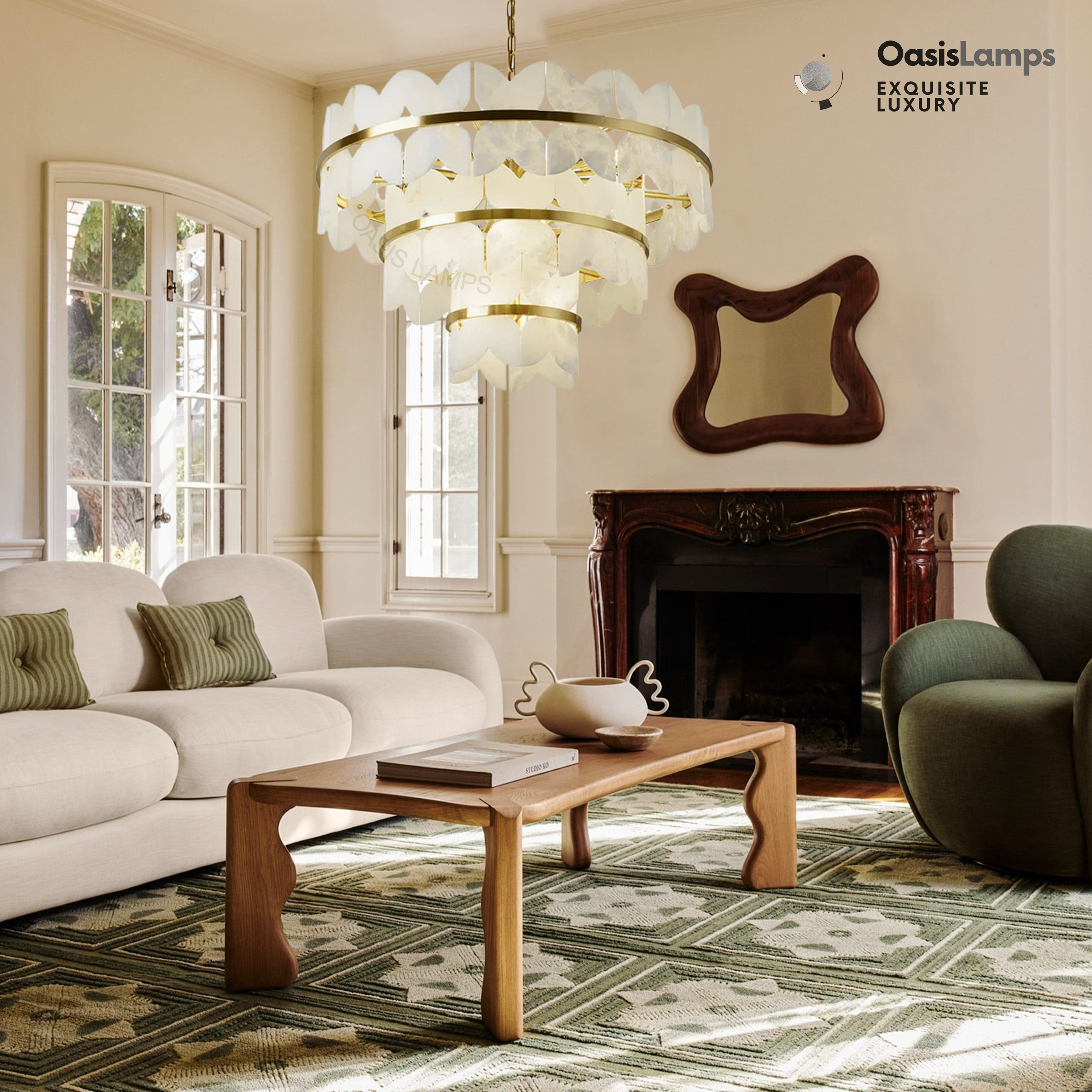 Alabaster Cloudscape Brass 3-Layer Chandelier#Colour_Brass,size_3 Layers Dia 31.5″(80cm) x H 19.7″(50cm)