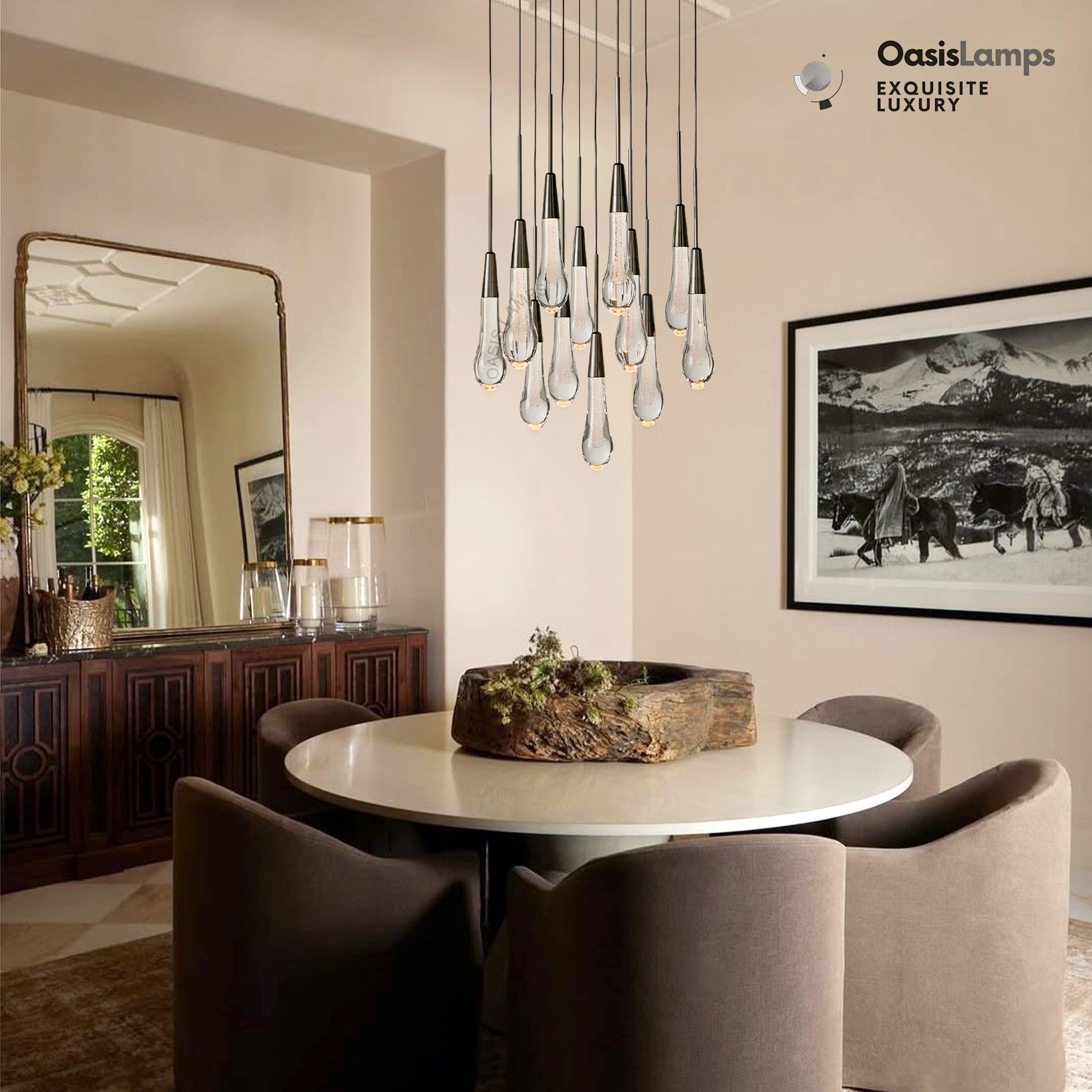 Elara Solitaires Round Crystal Chandelier 17'' 24'' 36'' 40'' 58''D#color_bronze,size_17"-12 lights