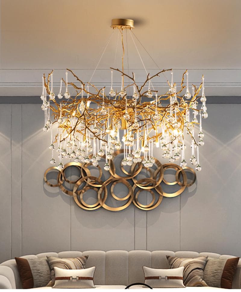 Teardrop Branch Brass Crystal Chandelier 31" 39"