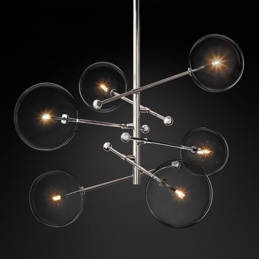 Globe Glass Modern Six-Arm Chandelier 55"W