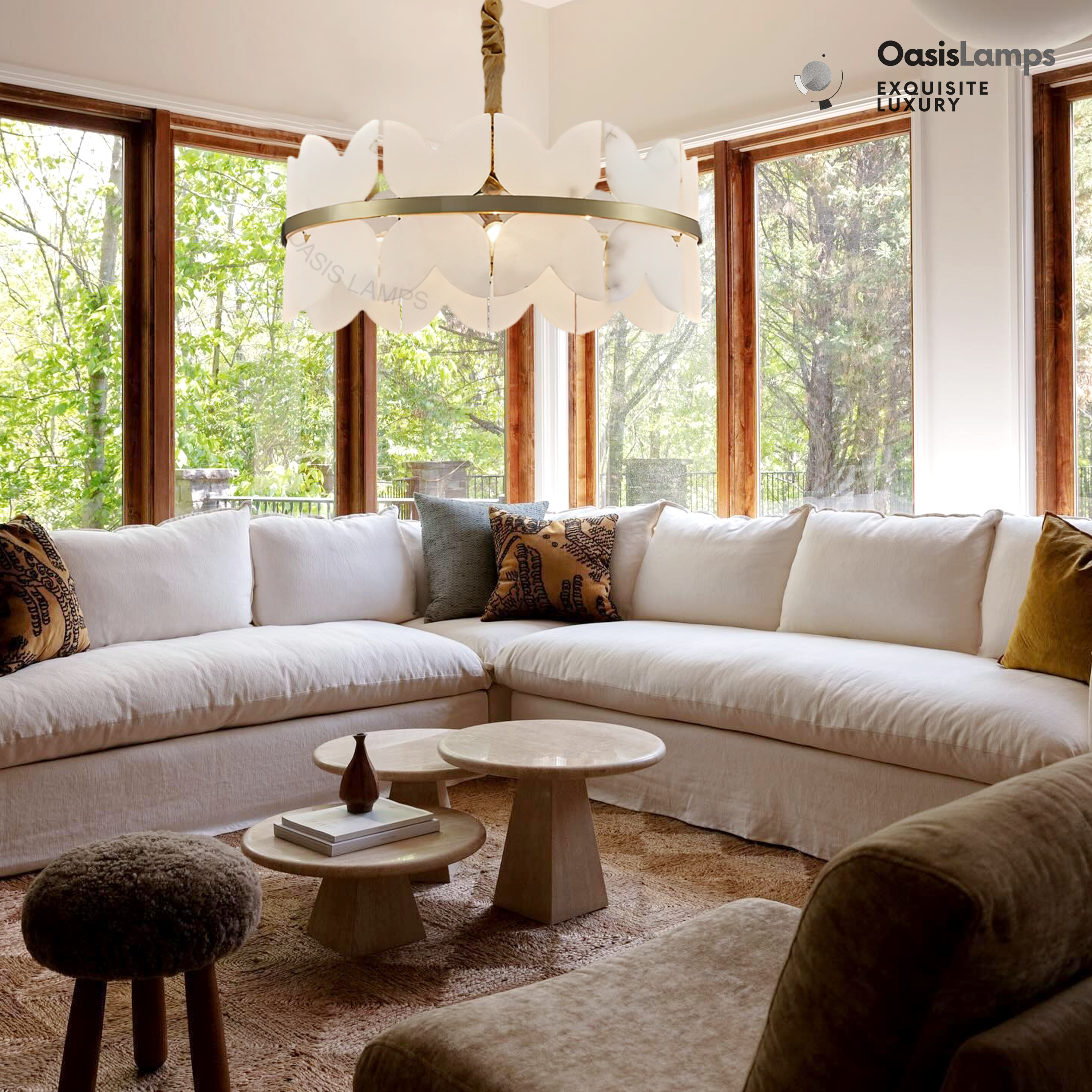 Alabaster Cloudscape Brass 1-Layer Chandelier#Colour_Brass