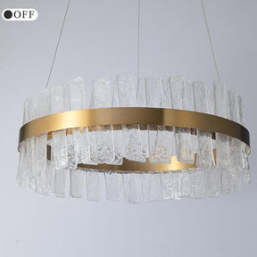 Flake Long Crystal Round Golden Lamp Body Modern Chandelier 24" 32"