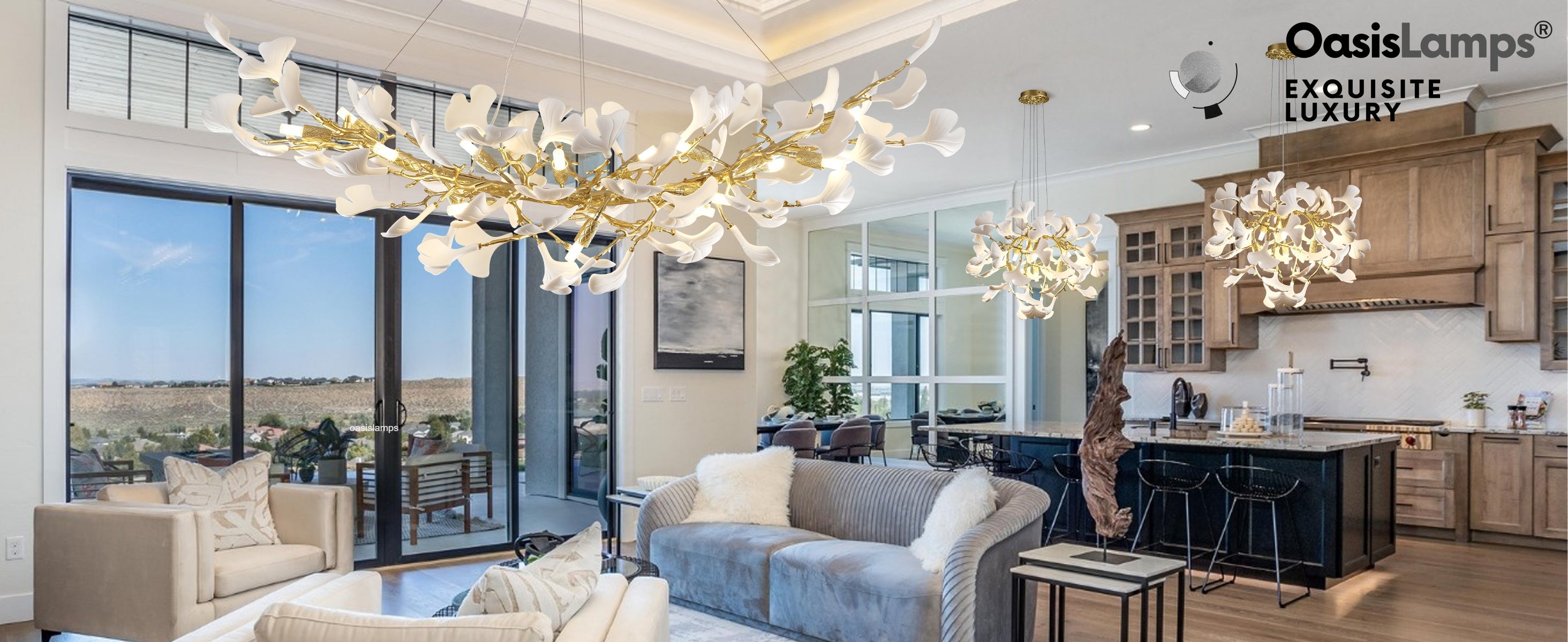 Twilight Branches Ceramic Glow Rectangular Chandelier 55"L