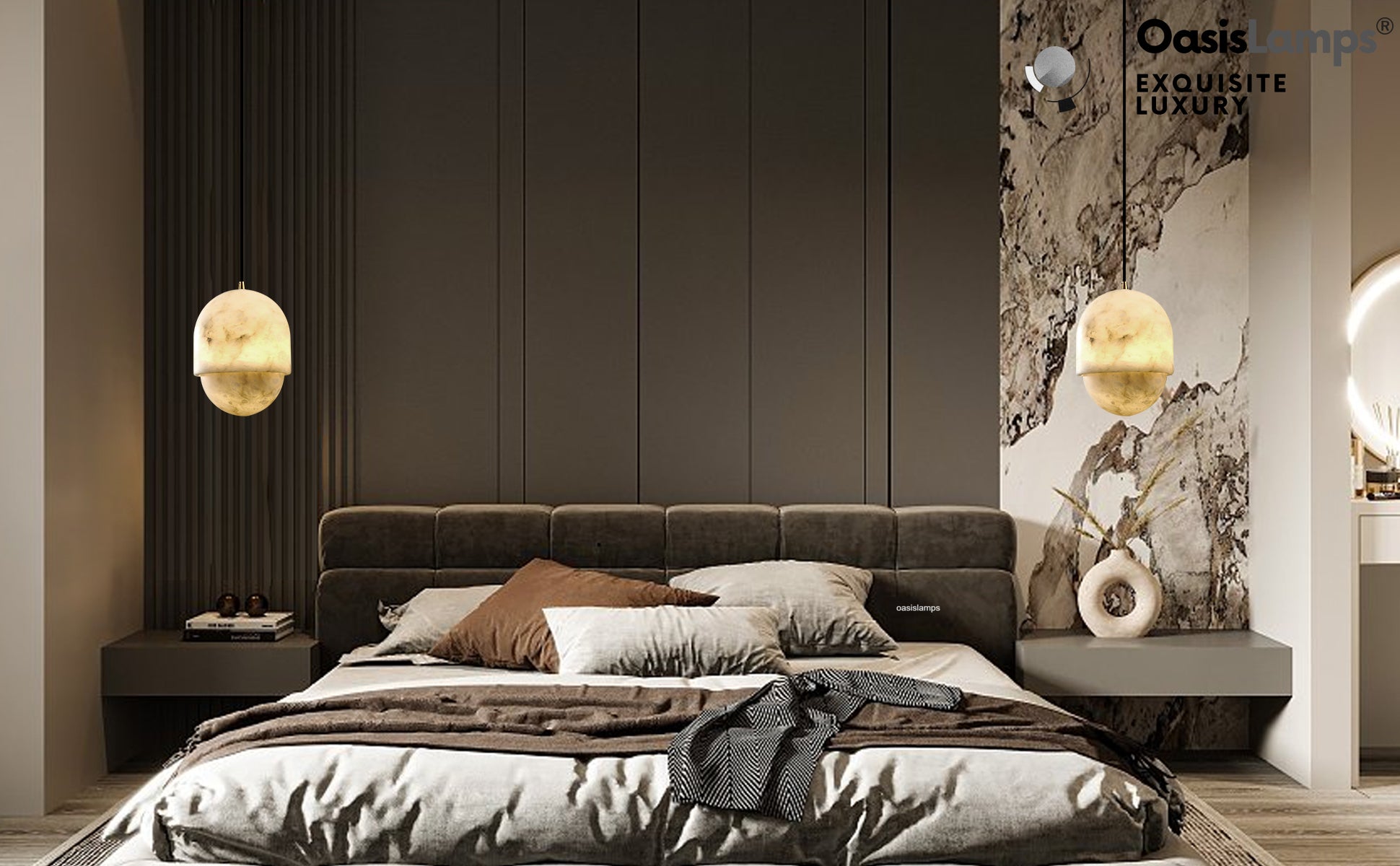 Hecate Alabaster Modern Pendant 6'' 7''D#color_brass