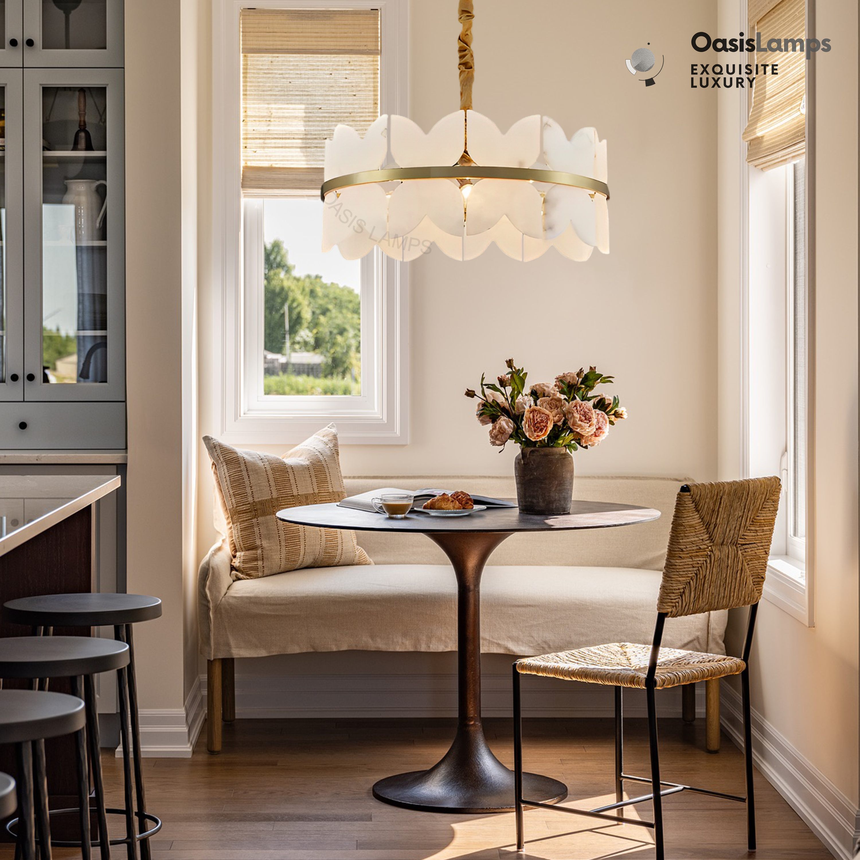 Alabaster Cloudscape Brass 1-Layer Chandelier#Colour_Brass