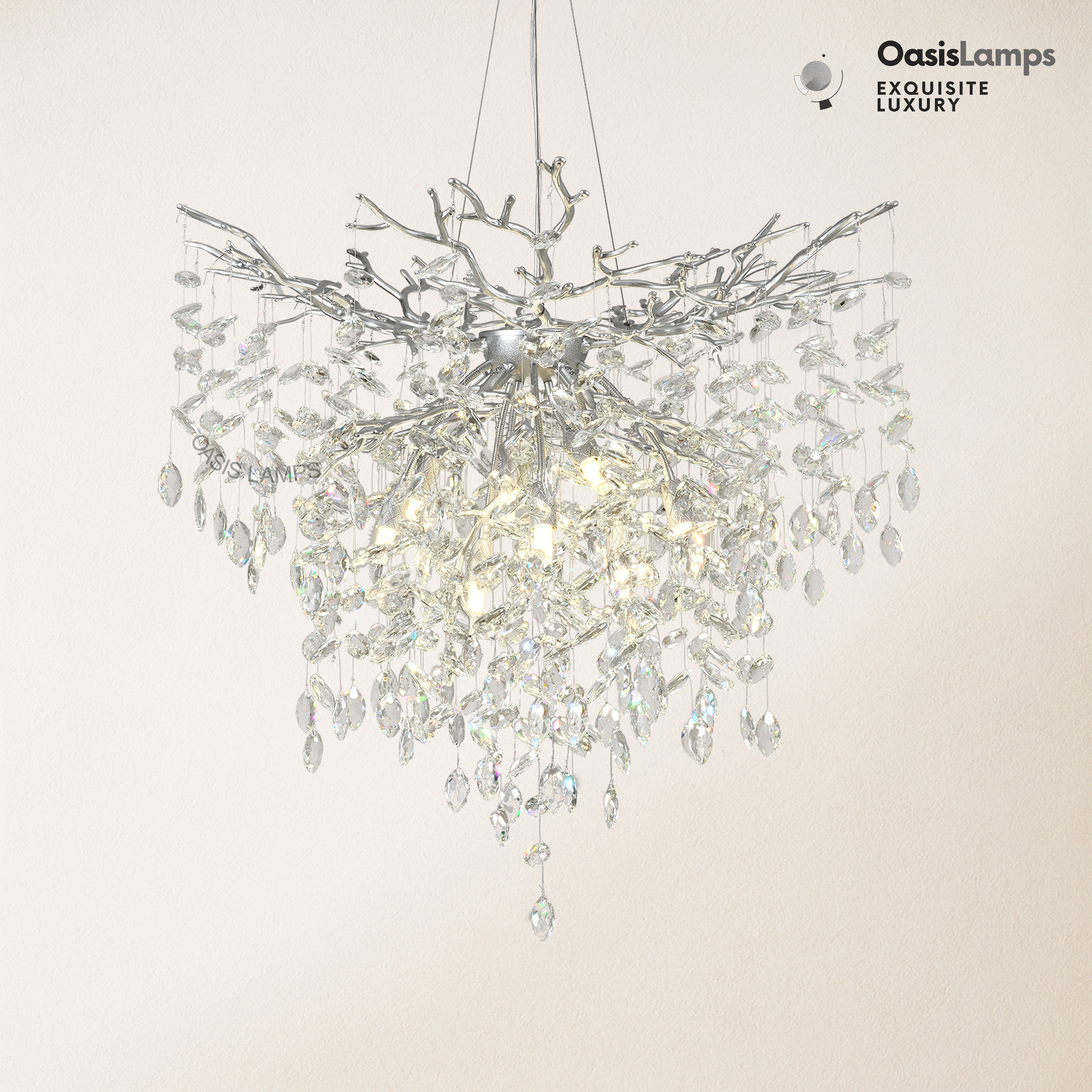 Frostleaf Grand Cascade Branches Chandelier 21'' 24" 32" 40"D#finish_silver,size_32"