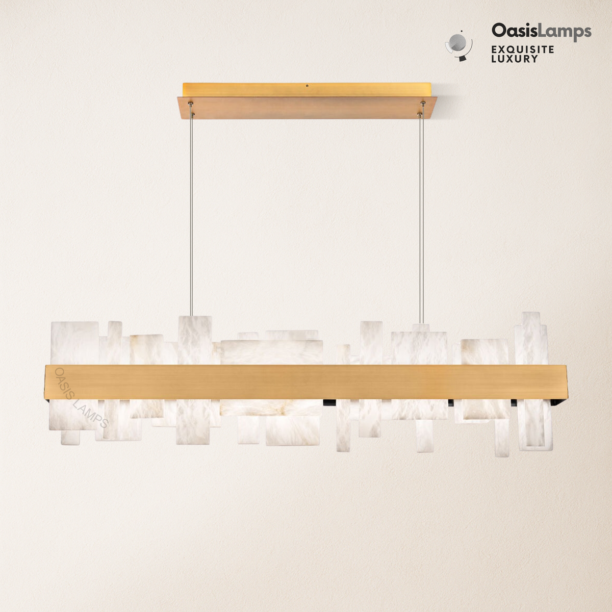 Swang Acropolis 46in LED Linear Alabaster Chandelier#Finish_Brass