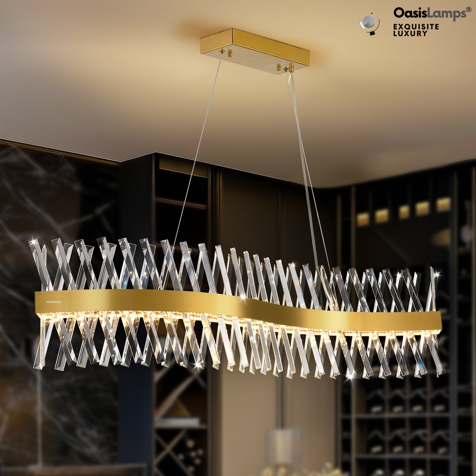 Vetro Prism Crystal Rectangular Chandelier 40" 47"L#Color_Brass,size_47"L