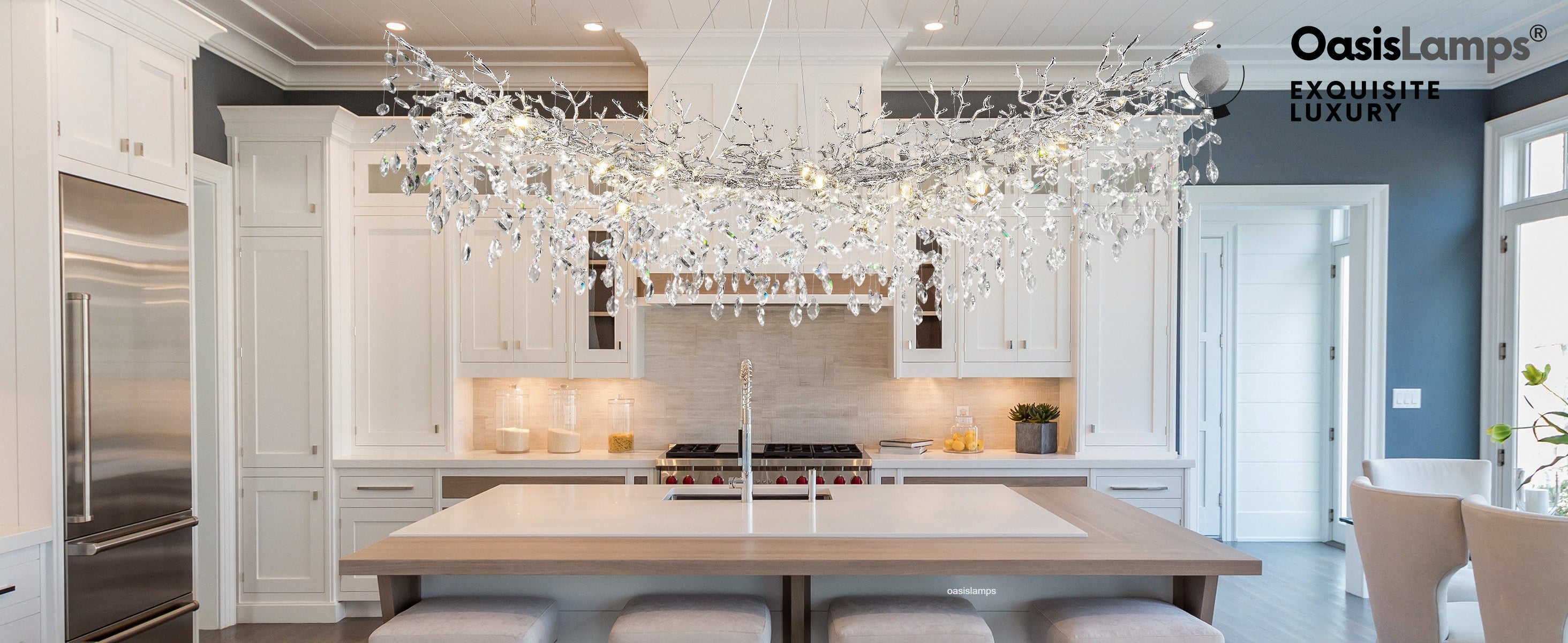 Frostleaf Cascade Tree Branch Linear Chandelier for All Rooms 55" 72"#Color_silver,Size_L-72inches