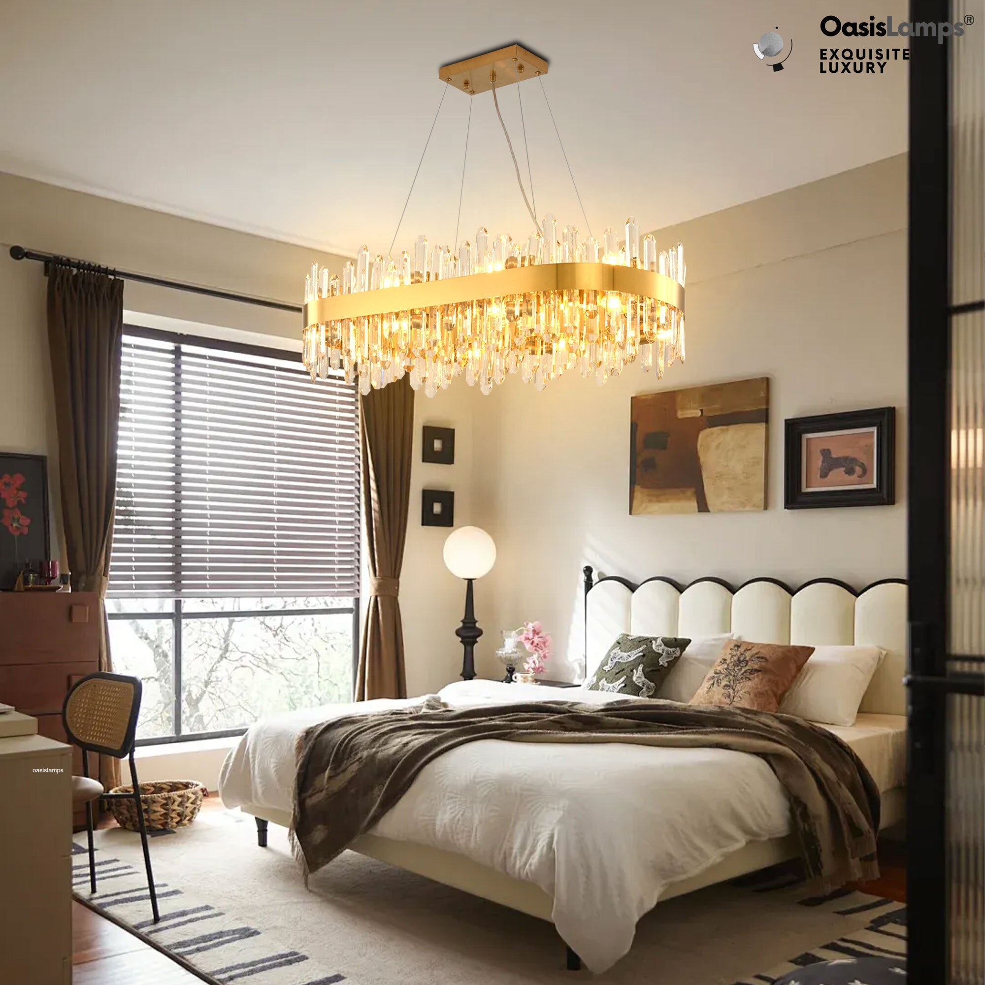 Stellara Crystal Strip Oval Halo Chandelier 36" 52"#color_brass,size_36''L