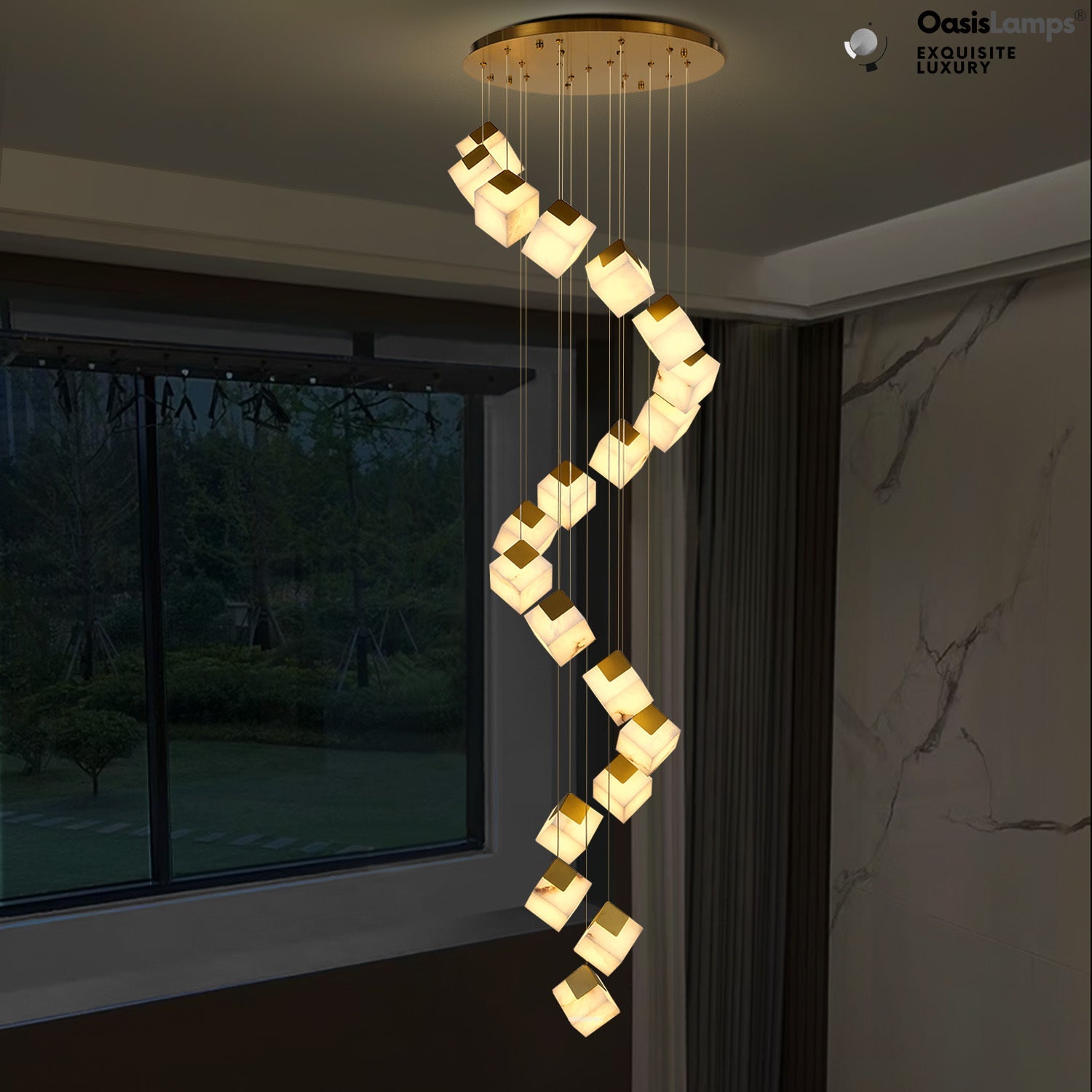 Dave Alabaster High Ceiling Staircase Chandelier 20'' 24''D#size_20-lights