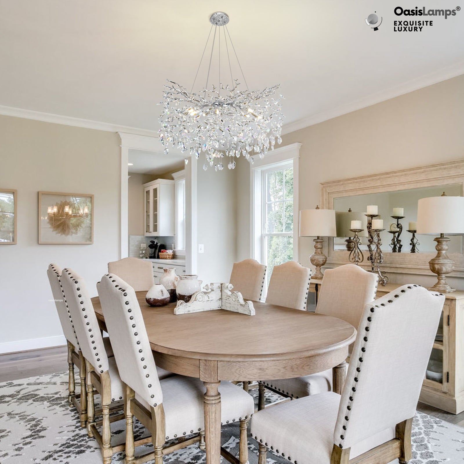 Frostleaf Cascade Branch Crystal Round Chandelier 30" 40" D#color_silver,size_D-30inches