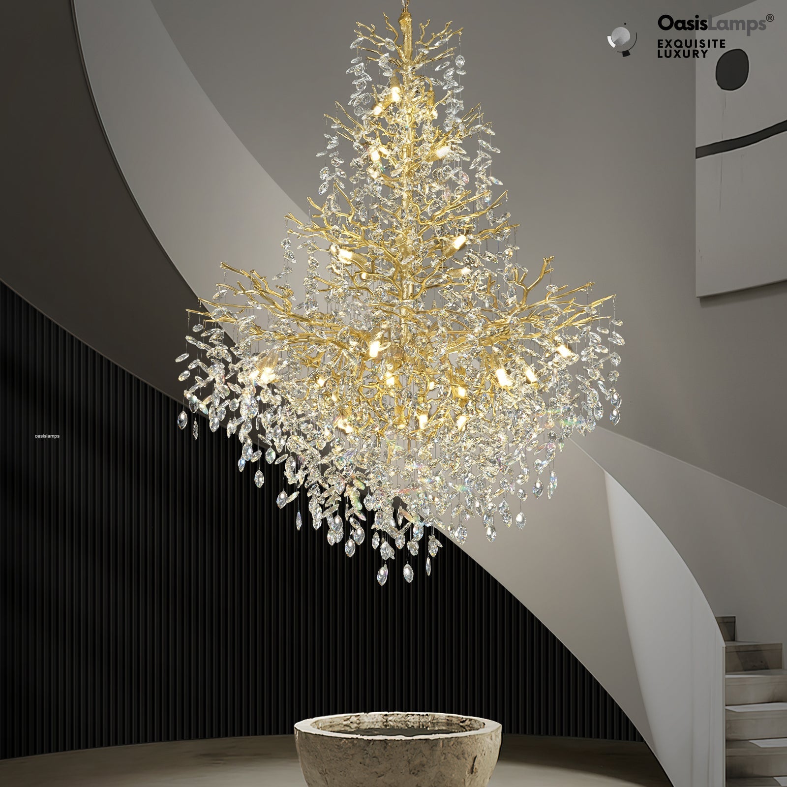 Frostleaf Cascade Grand Staircase Chandelier 61" 65"#Color_brass,Size_H65"