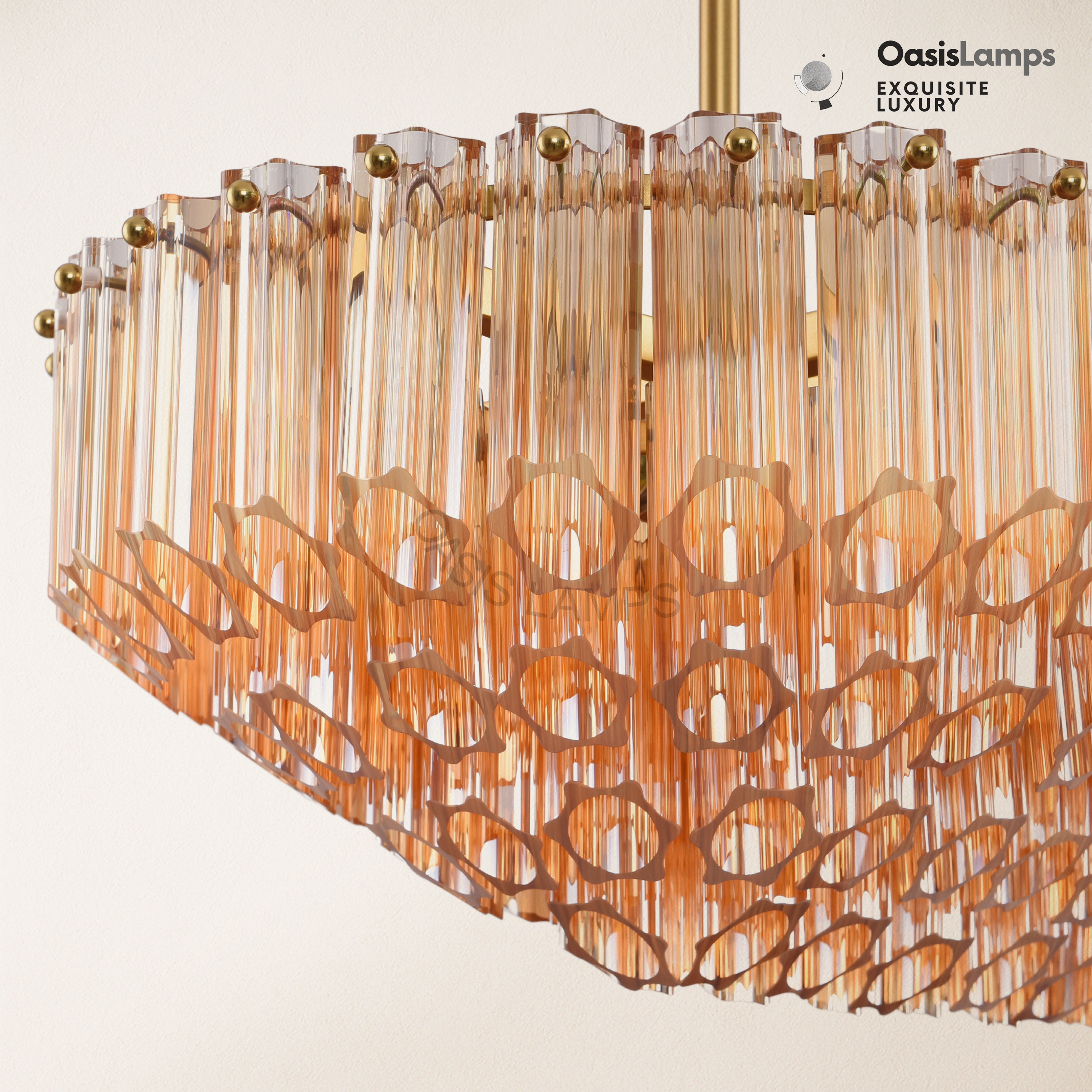 Ethereal Radiance Clear/Amber Rectangular Crystal Chandelier 43"L#glass color_amber