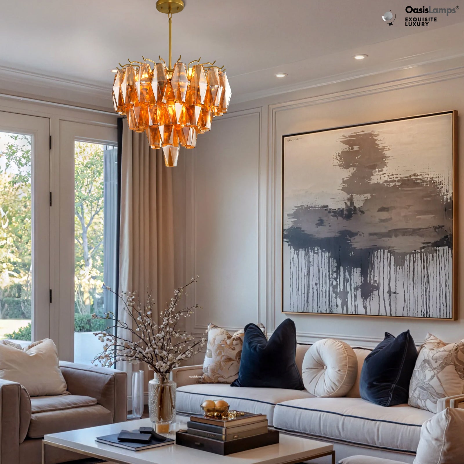 Celestial Drop Pendant 17"D#color_brass