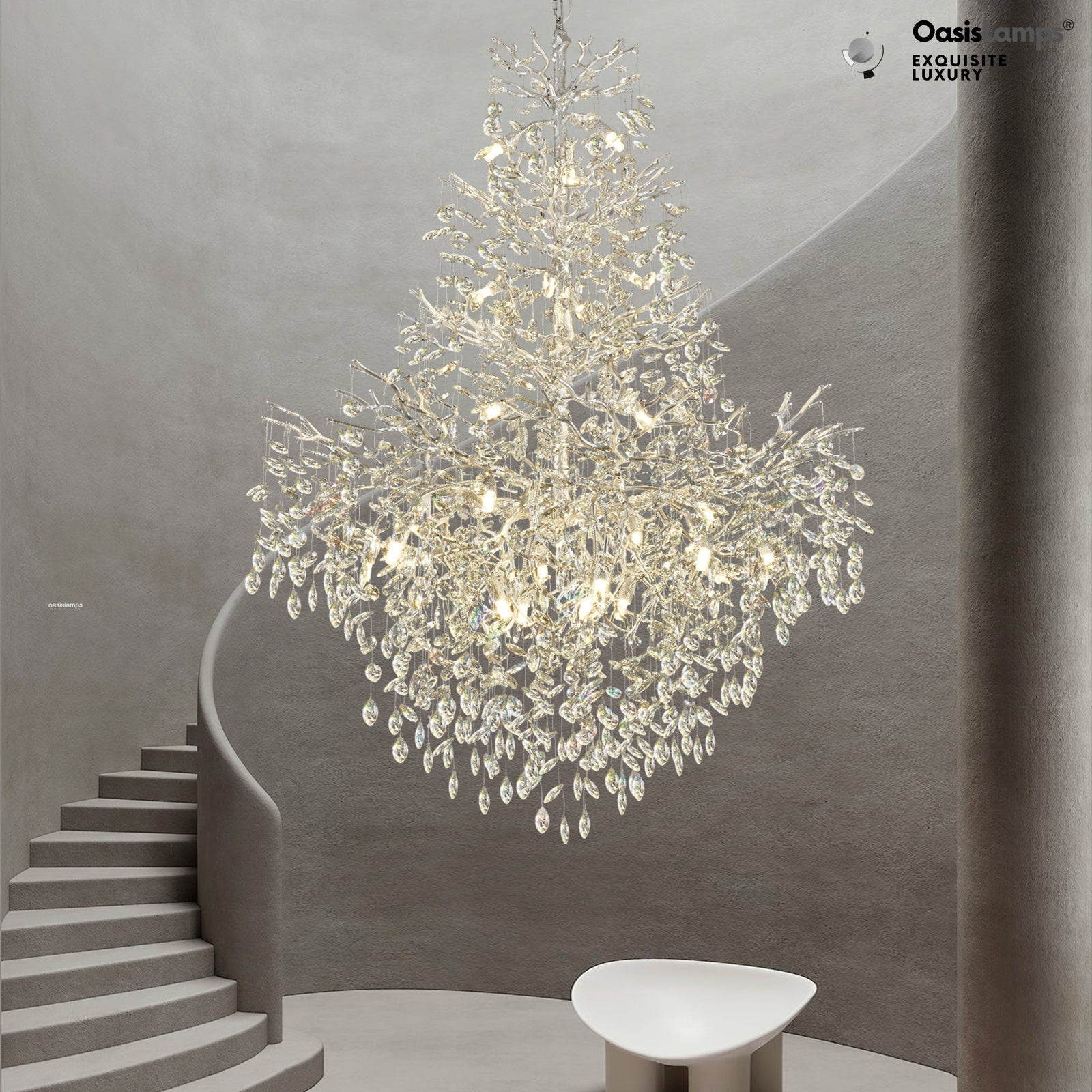 Frostleaf Cascade Grand Staircase Chandelier 61" 65"#Color_silver,Size_H65"