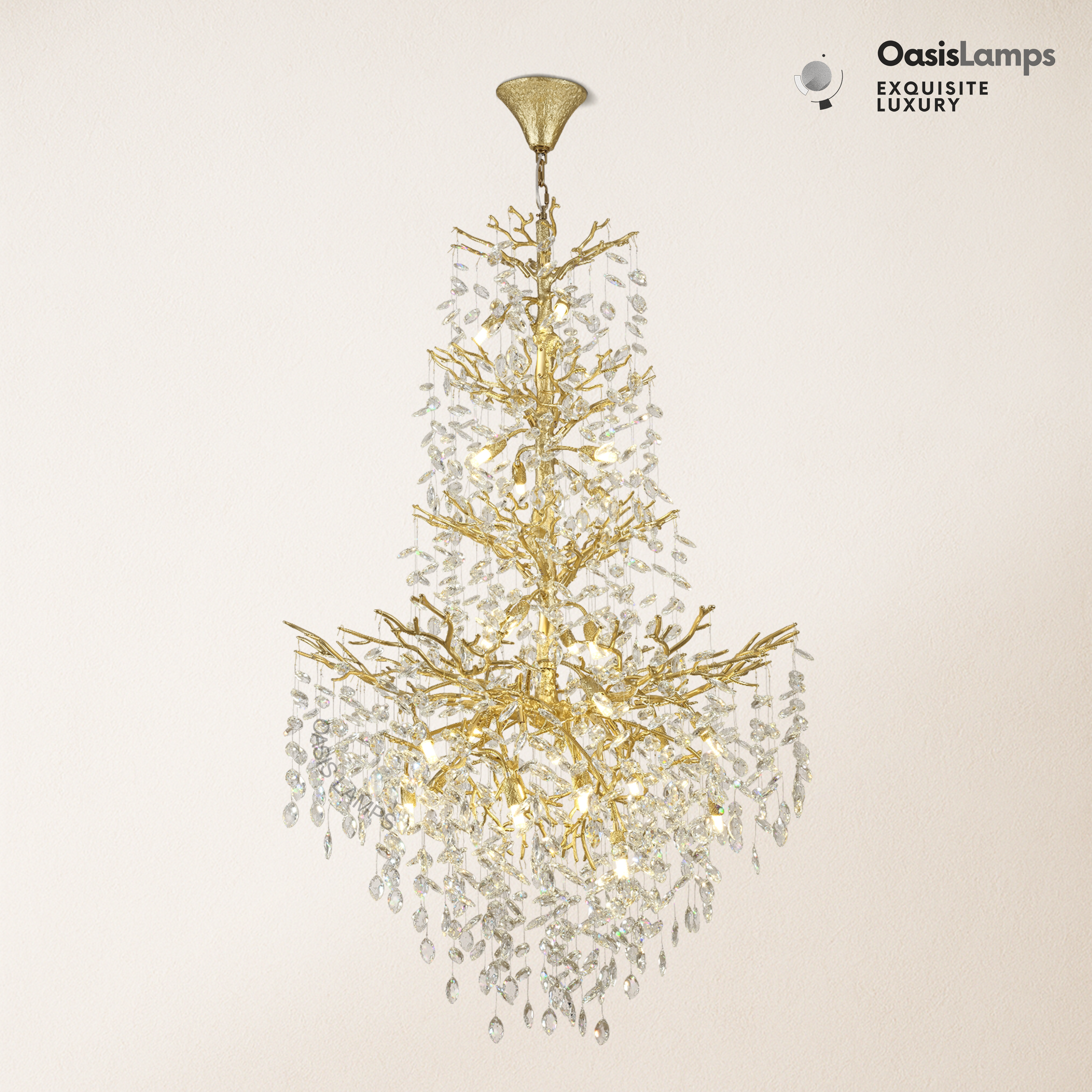 Frostleaf Cascade Grand Staircase Chandelier 61" 65"#Color_Brass,Size_H61"