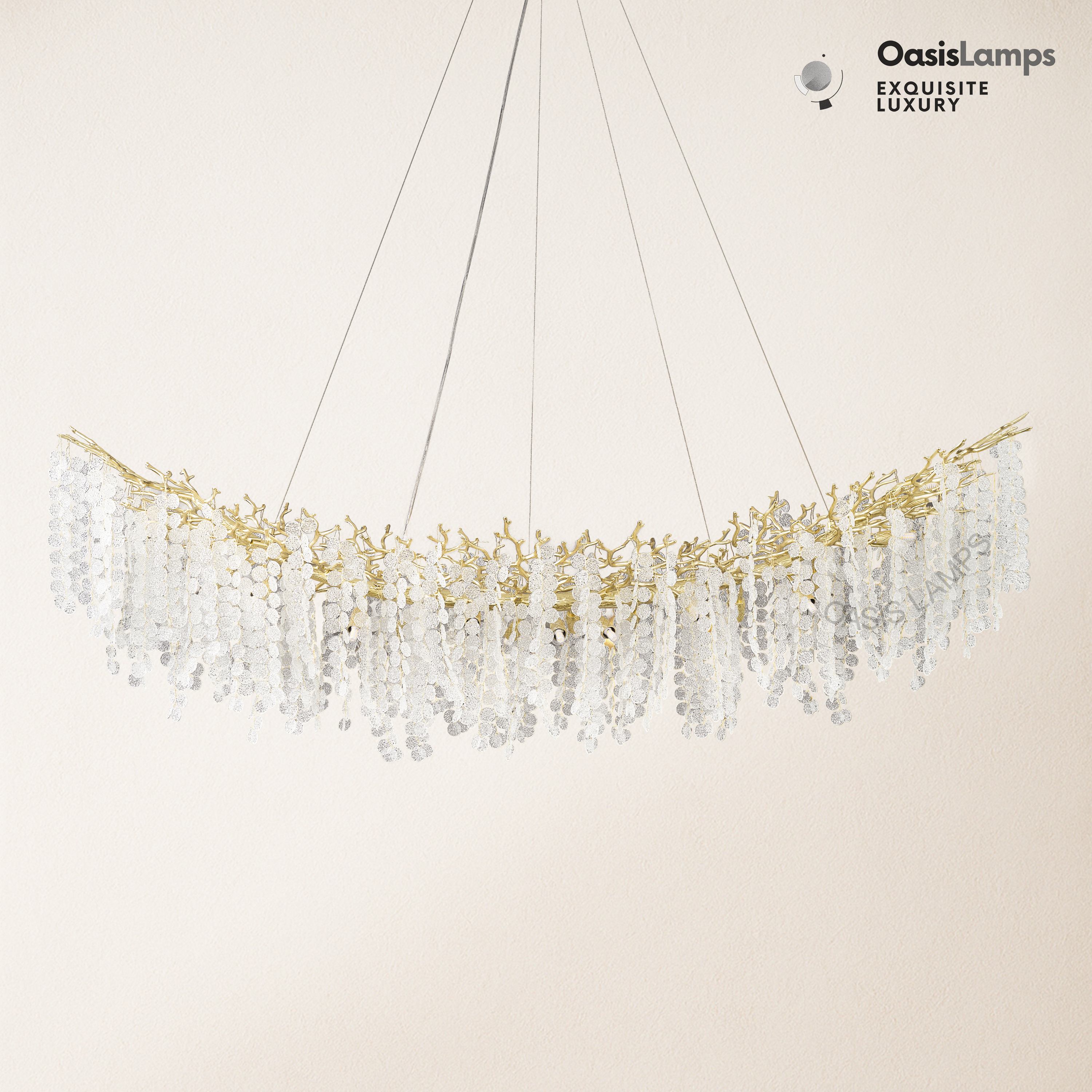 Shiro Noda Crystal Tree Branch Linear Chandelier 72"#Color_Brass,size_L-72in