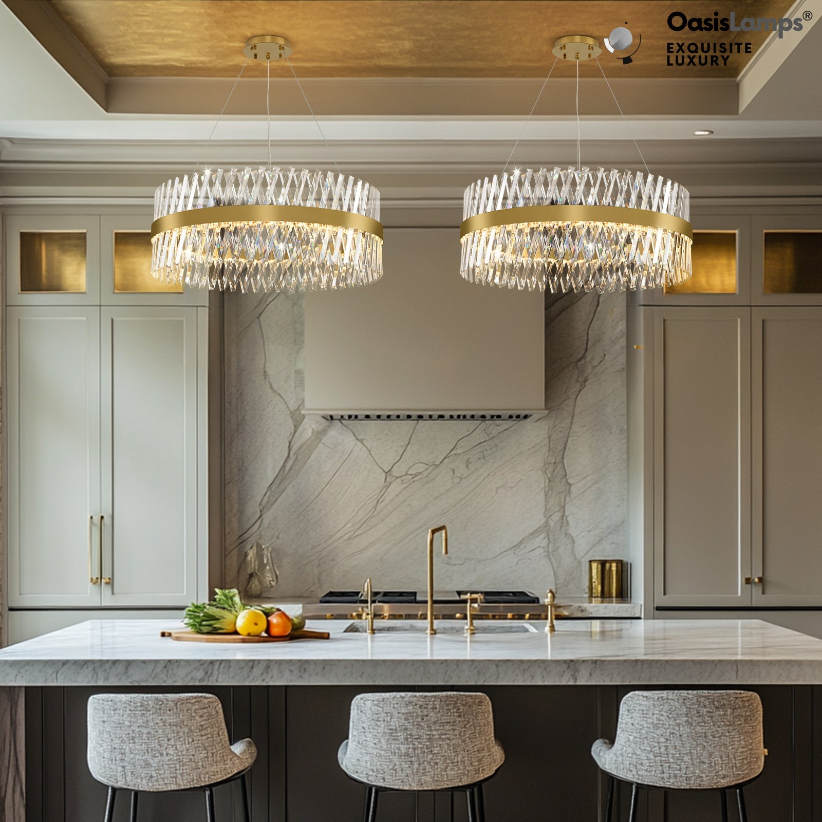 Vetro Prism Crystal Round Chandelier 23.6" 31.5" 40"D#Color_Brass,size_31.5"D