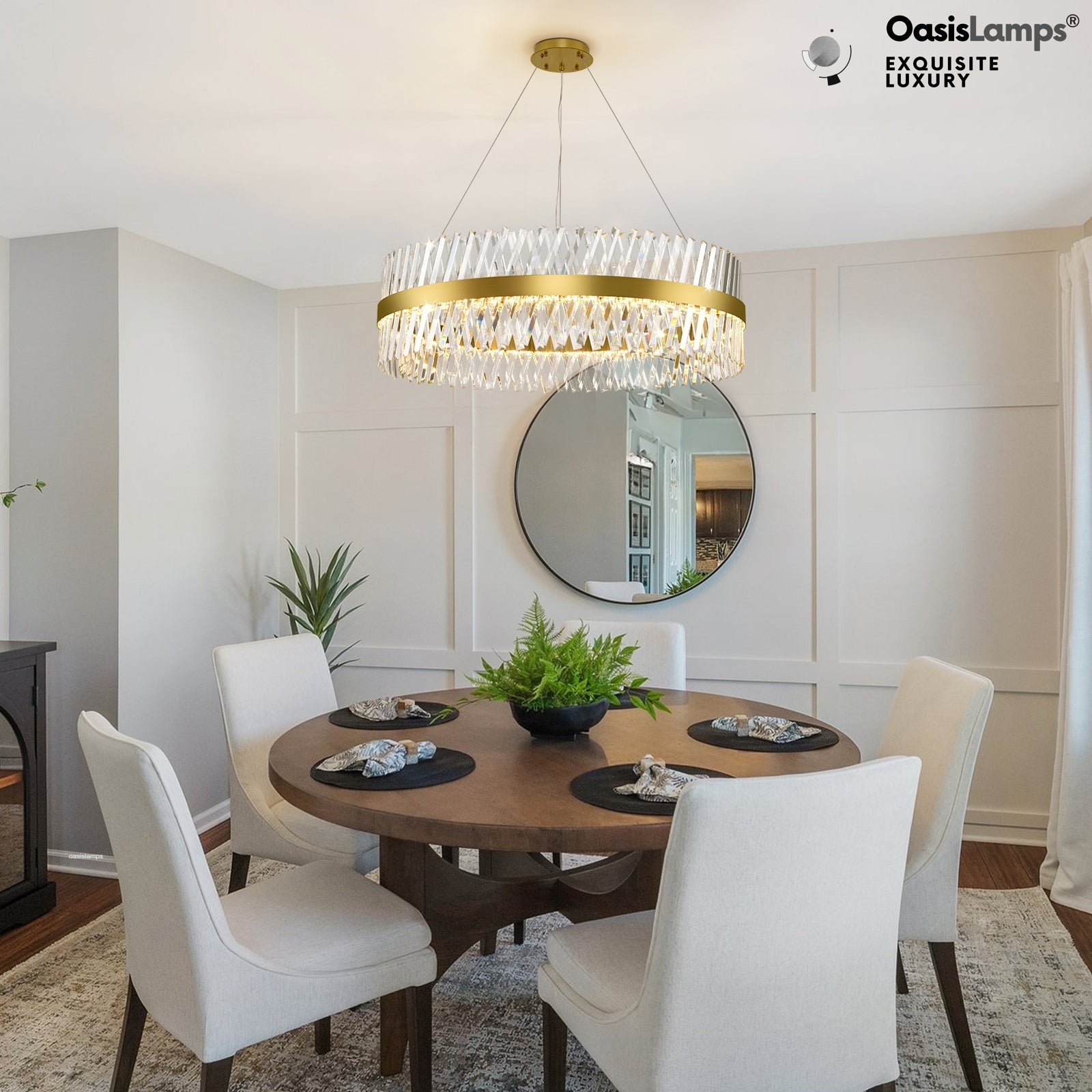 Vetro Prism Crystal Round Chandelier 23.6" 31.5" 40"D#Color_Brass,size_31.5"D