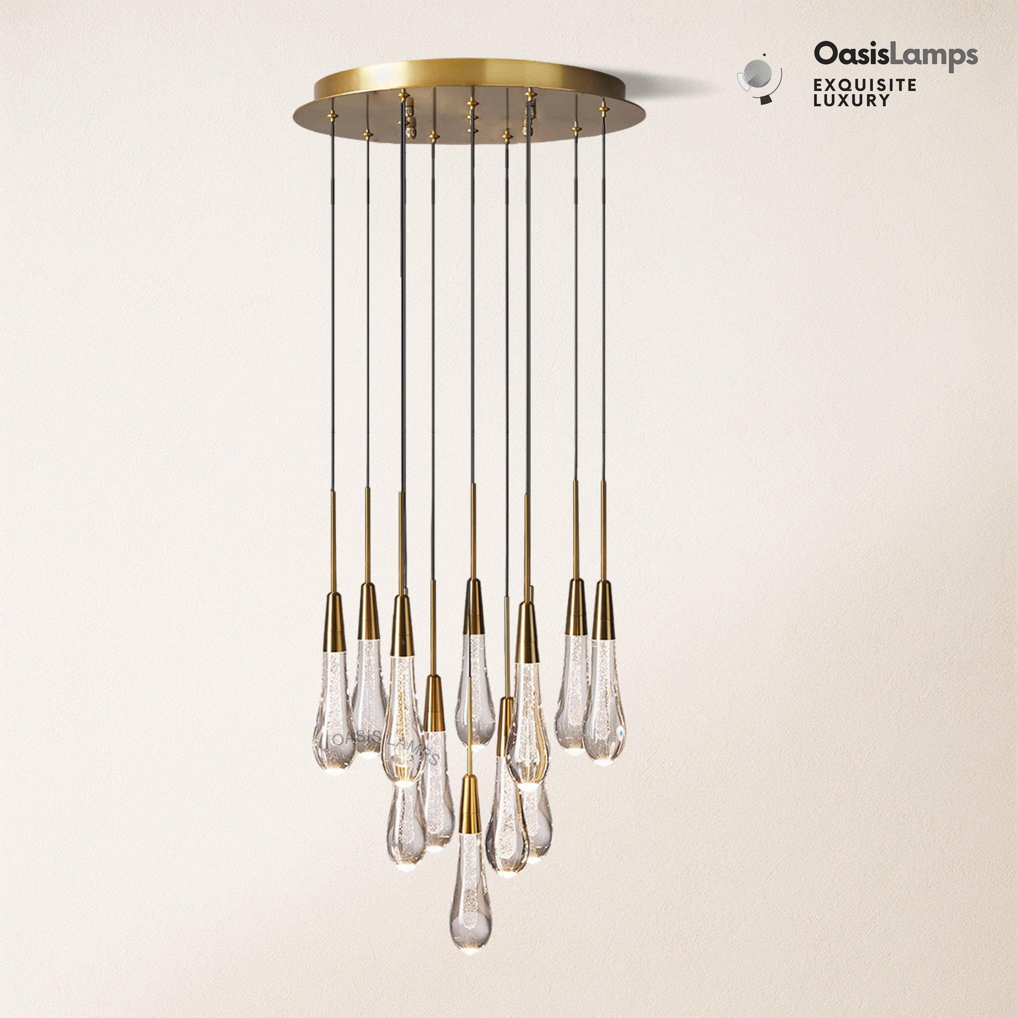 Elara Solitaires Round Crystal Chandelier 17'' 24'' 36'' 40'' 58''D#color_brass,size_17"-12 lights