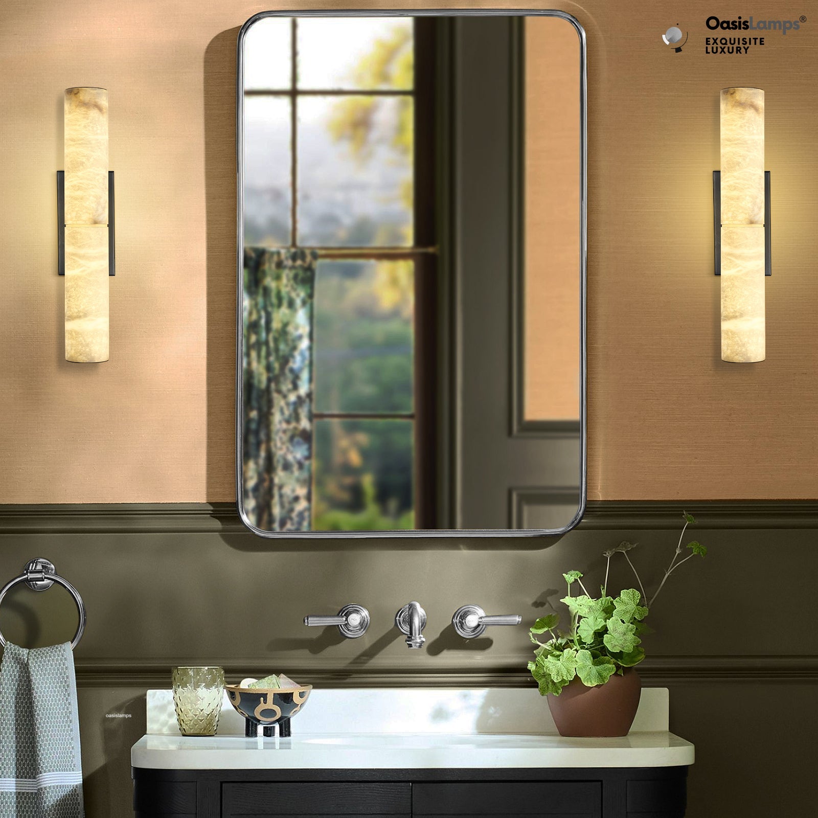 Sylvia Palladian Alabaster Wall Sconce 20" 36"H#size_20",finish_bronze