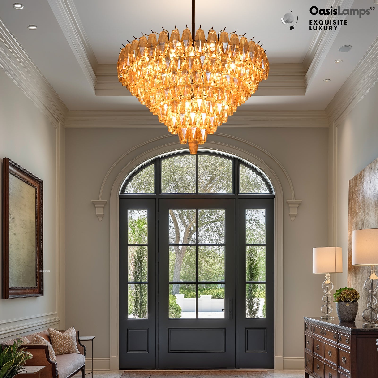 Celestial Drop Crystal Glass Chandelier 36"#color_black