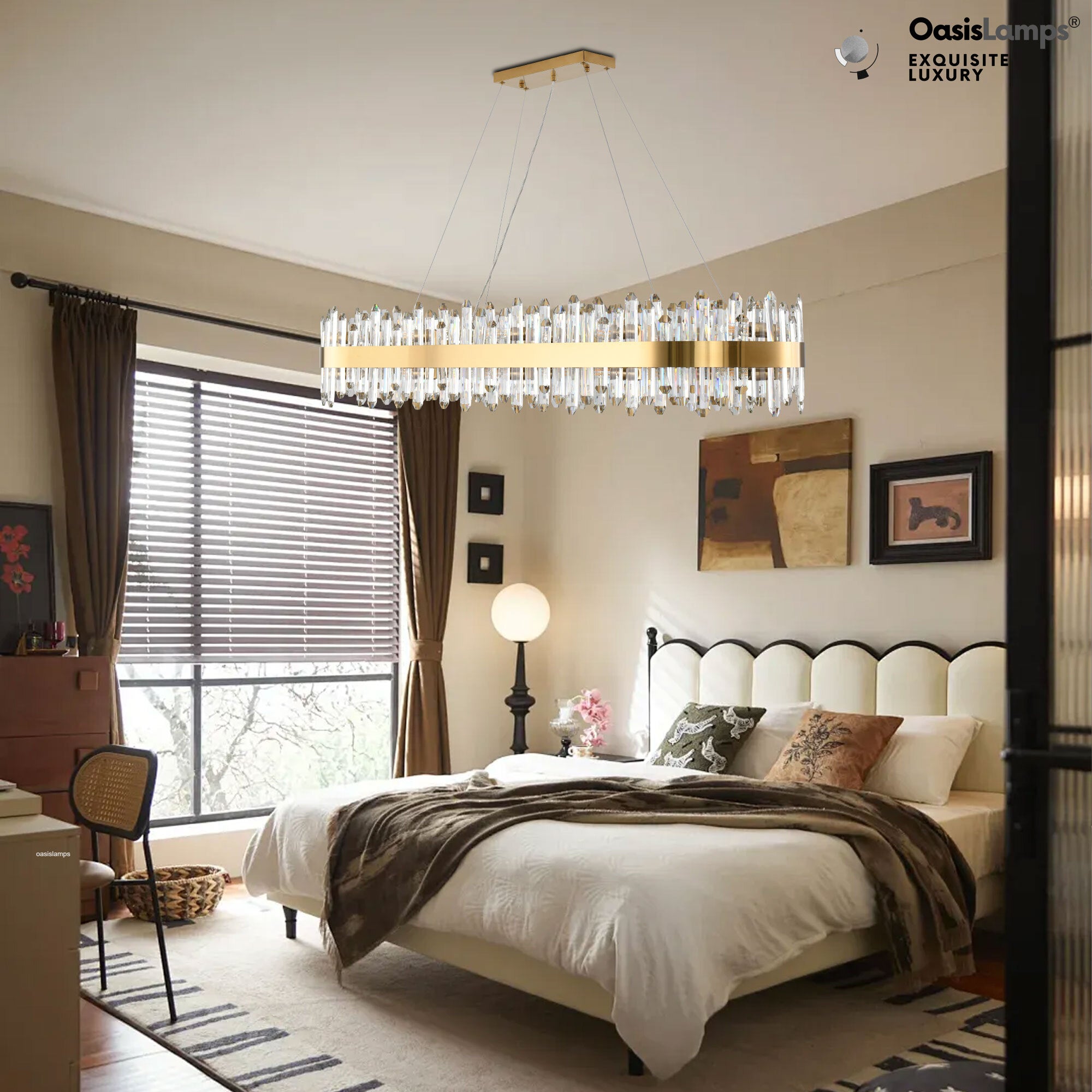 Stellara Crystal Strip Oval Halo Chandelier 36" 52"#color_brass,size_52''L