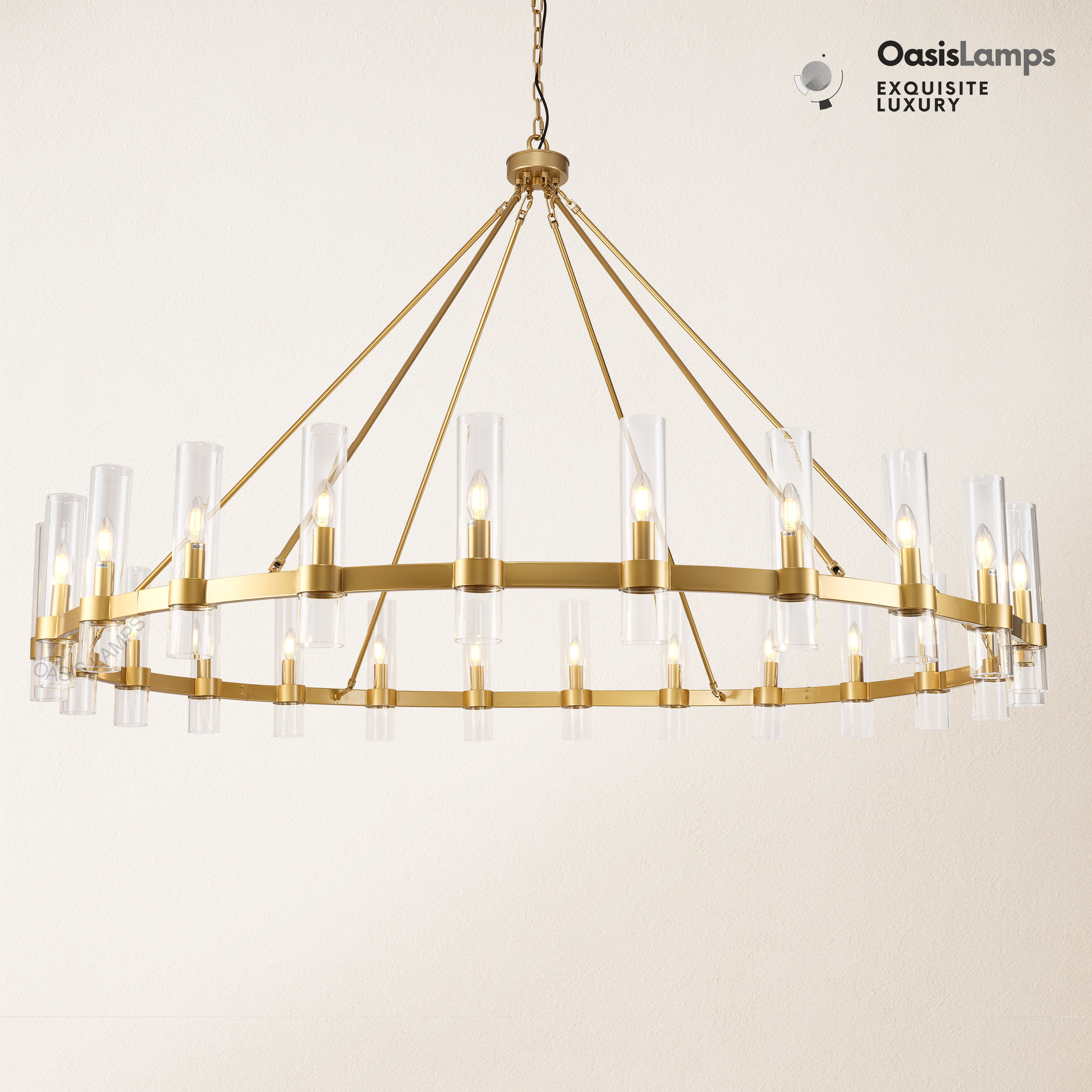 Cylora Glass Tube Round Chain Chandelier 48" 60" 70"D#Color_Brass,Size_70"