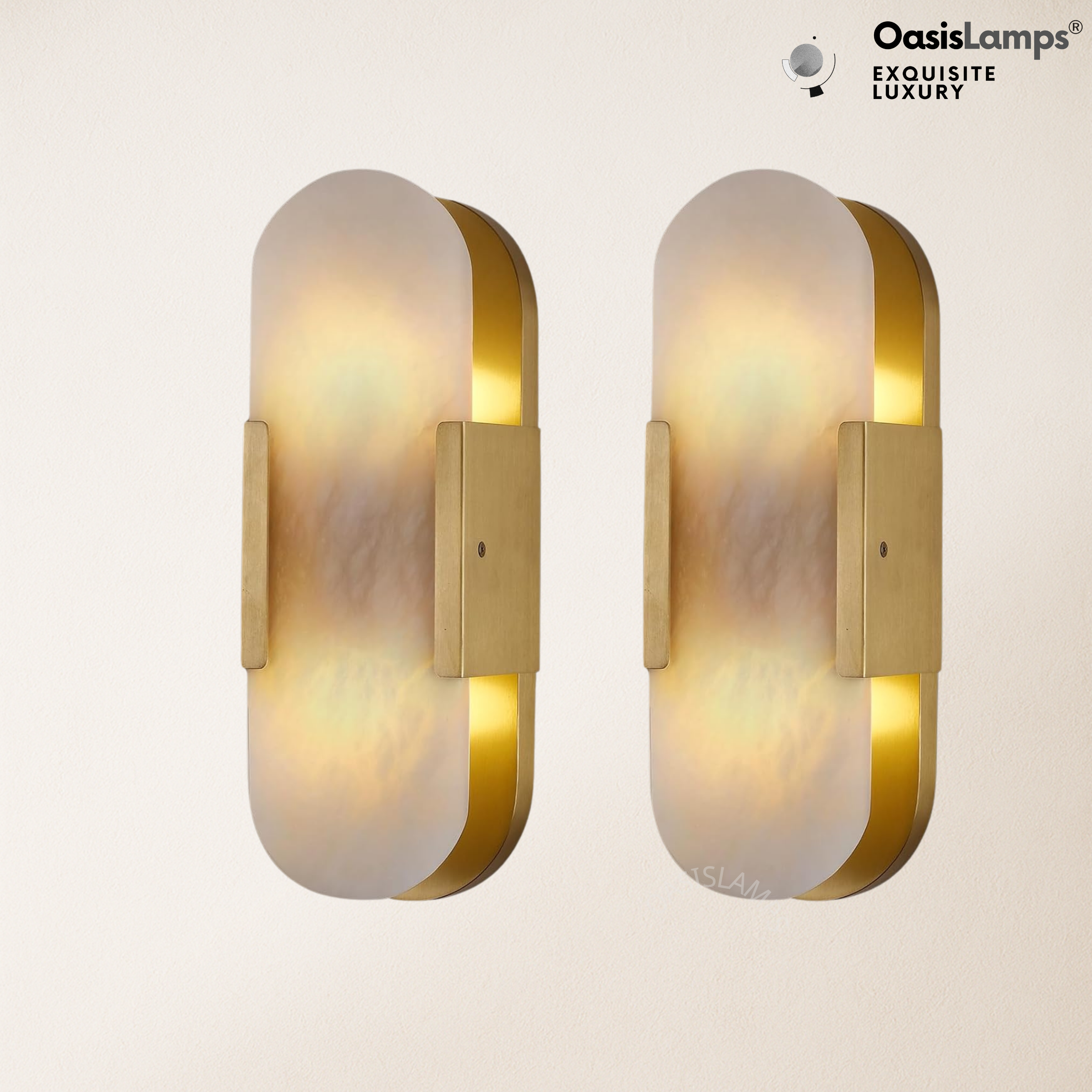OpalEdge Oval Alabaster Wall Sconces 13.8" 19.7"H#Color_Brass,size_13.8" H-2 Pack