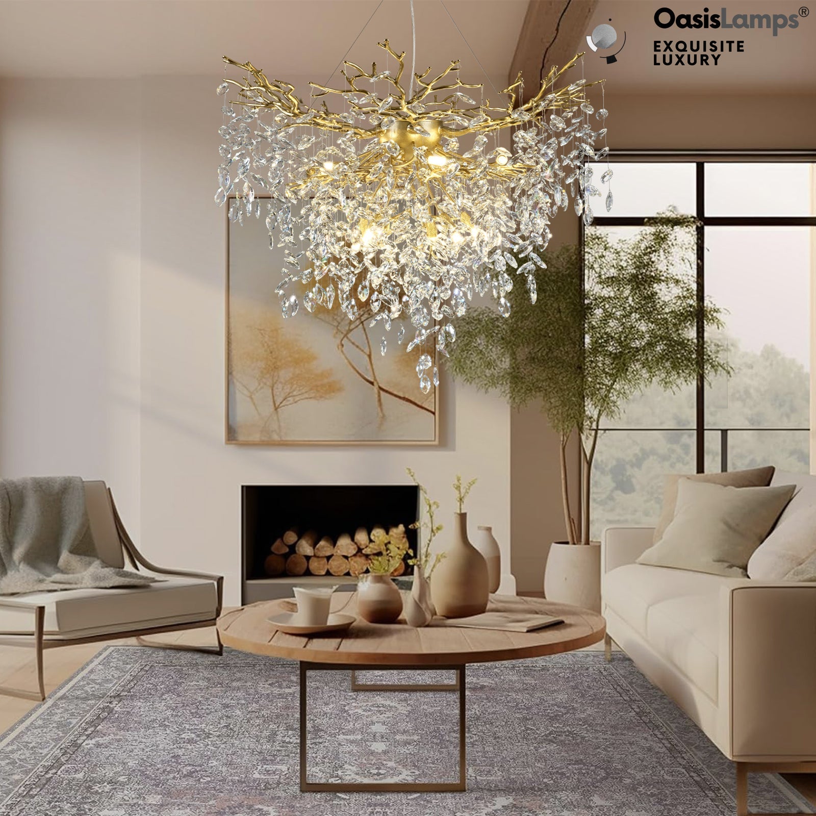 Frostleaf Grand Cascade Branches Chandelier 21'' 24" 32" 40"D#finish_brass,size_40"