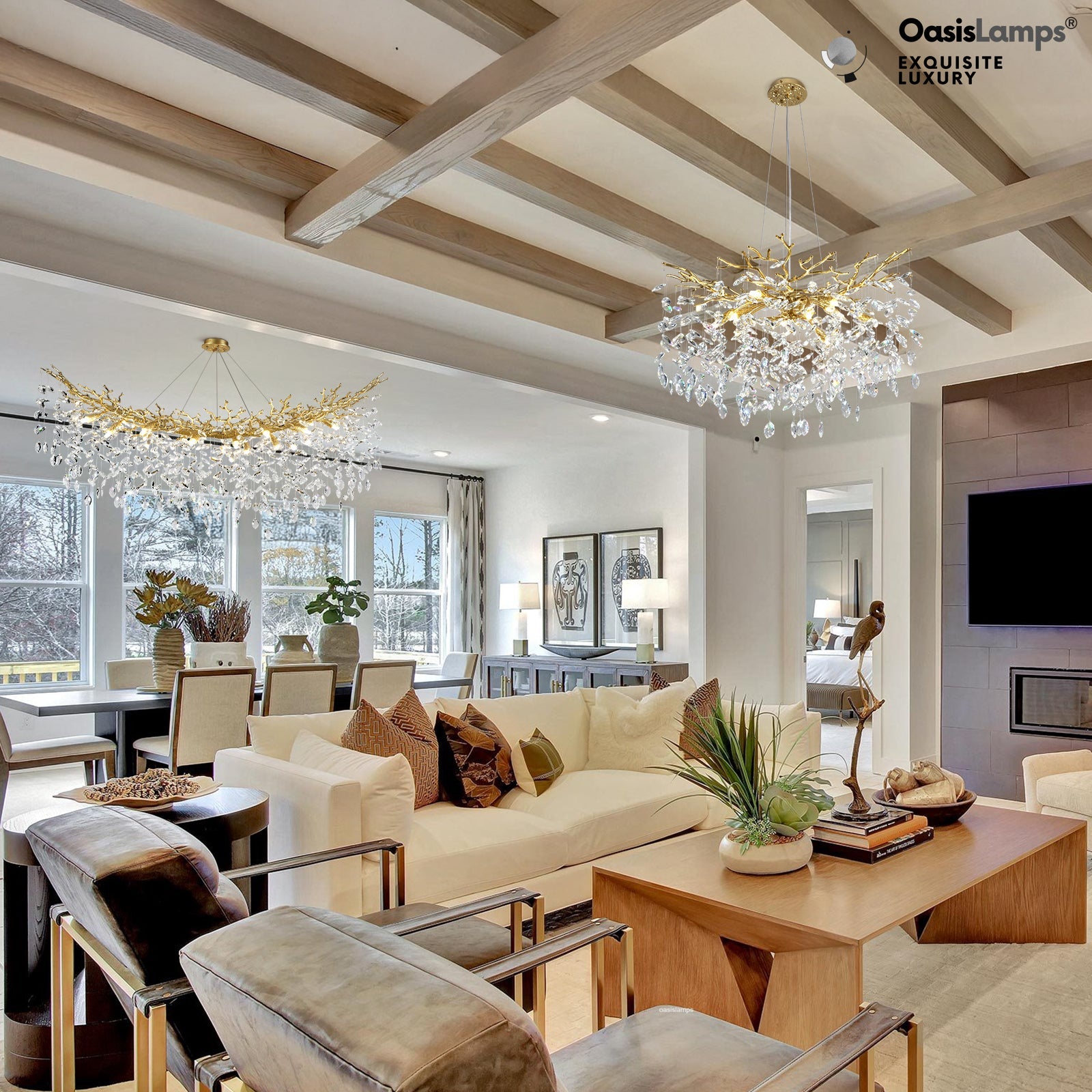 Frostleaf Cascade Tree Branch Linear Chandelier for All Rooms 55" 72"#Color_brass