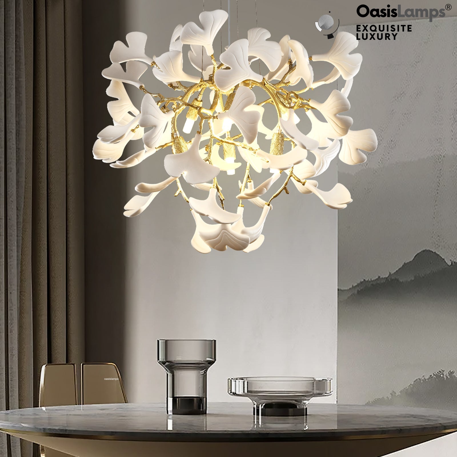 Twilight Branches Ceramic Glow Round Chandelier 23.6"D