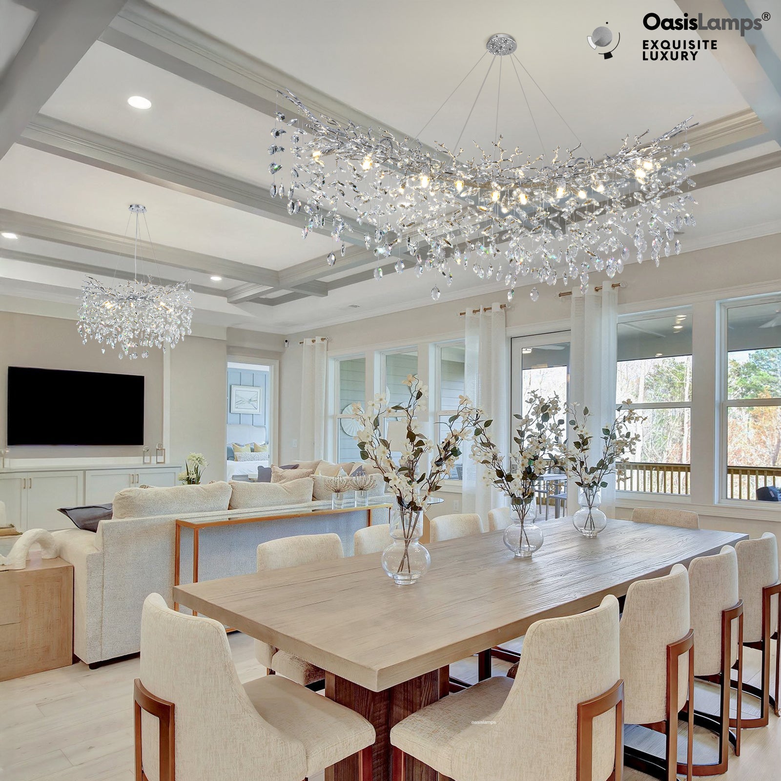 Frostleaf Cascade Tree Branch Linear Chandelier for All Rooms 55" 72"#Color_silver