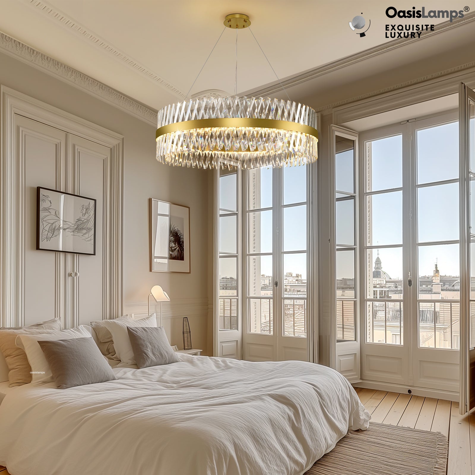 Vetro Prism Crystal Round Chandelier 23.6" 31.5" 40"D#Color_Brass,size_40"D