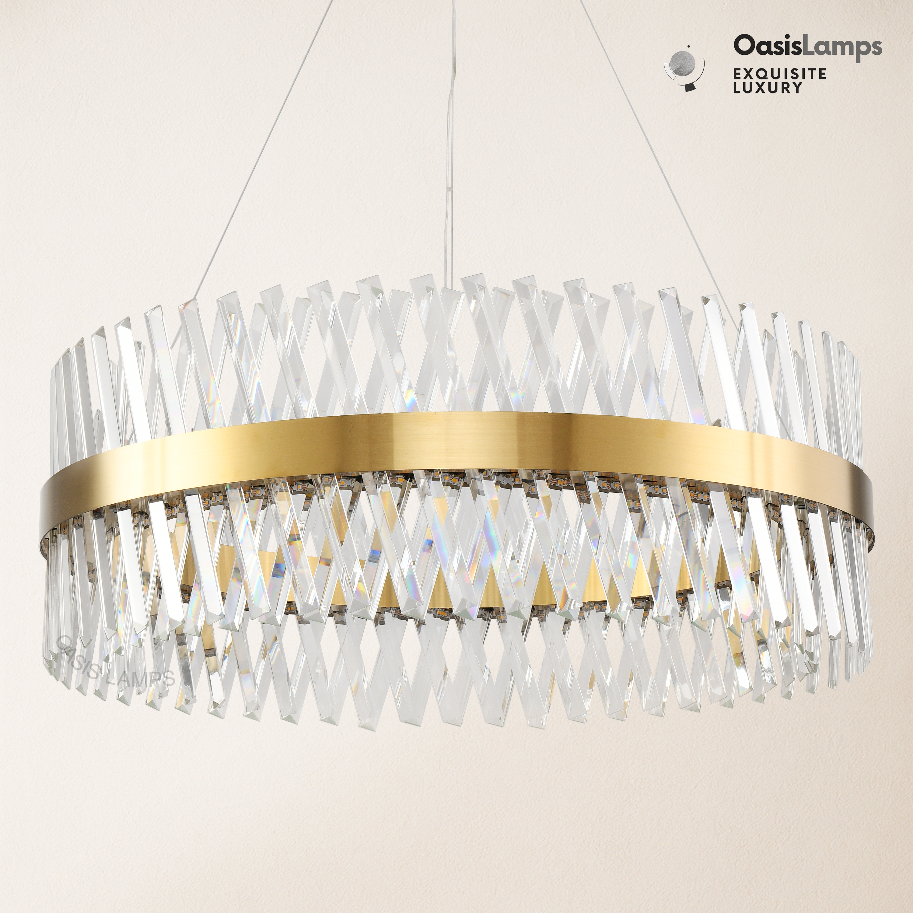 Vetro Prism Crystal Round Chandelier 23.6" 31.5" 40"D#Color_Brass,size_31.5"D