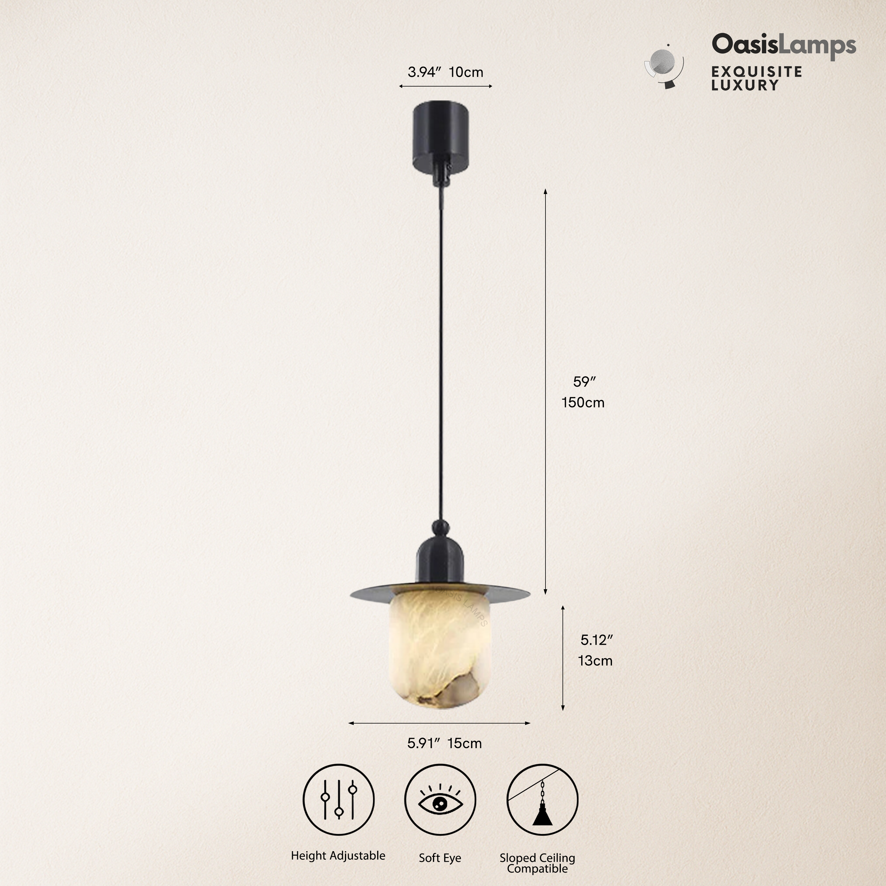 Bloom Alabaster Grace Pendant 6" 8" H#Color_White + Black/Brass , size_D15*H14.72''/D5.91*H5.12"