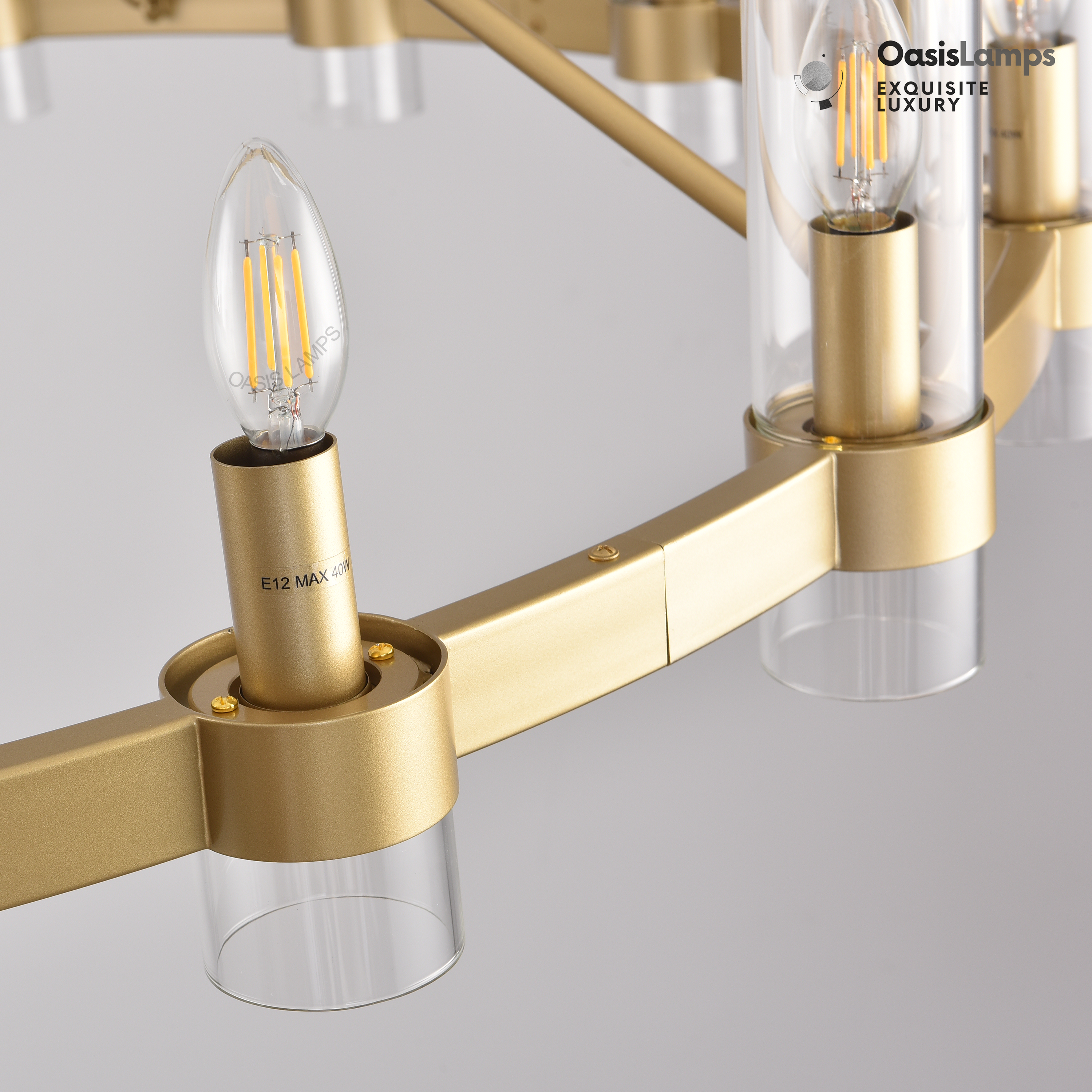 Cylora Glass Tube Round Chain Chandelier 48" 60" 70"D#Color_Brass