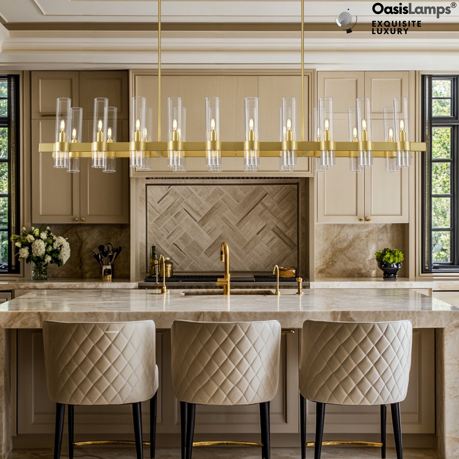 Cylora Glass Tube Rectangular Chandelier 54" 68"L#finish_brass,size_68"